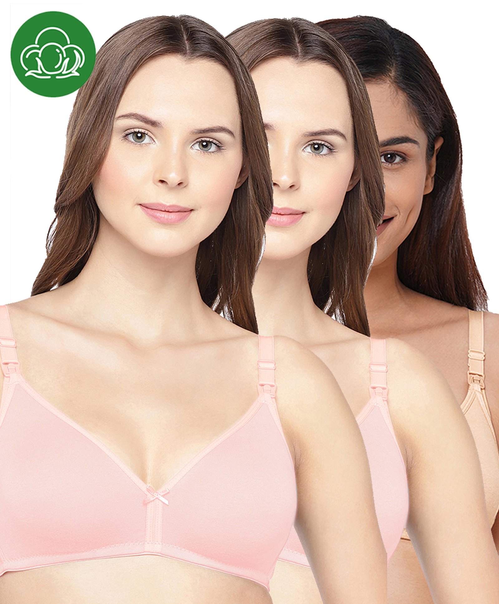 Inner Sense Organic Cotton Knit Pack Of 3 Solid Antimicrobial Maternity Bras With Nursing Access - Multi Colour-picture-40