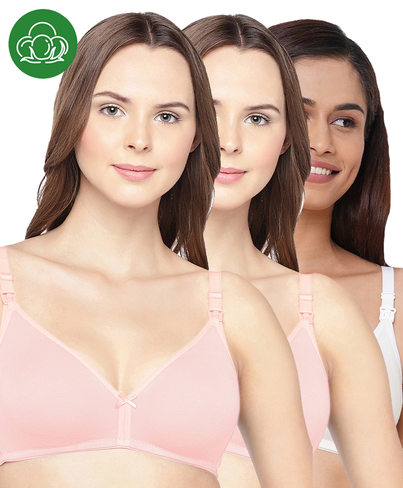 Inner Sense Organic Cotton Knit Pack Of 3 Solid Antimicrobial Maternity Bras With Nursing Access - Multi Colour-picture-41