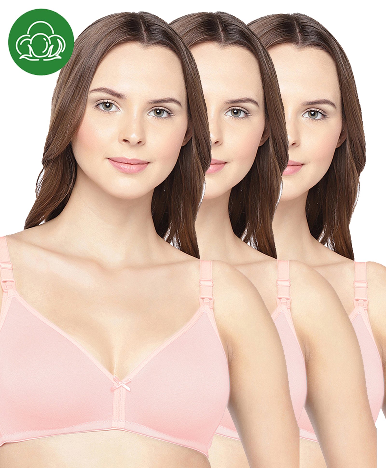 Inner Sense Organic Cotton Knit Pack Of 3 Solid Antimicrobial Maternity Bras With Nursing Access - Multi Colour-picture-38
