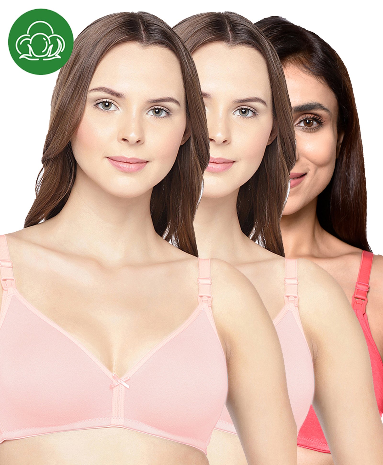 Inner Sense Organic Cotton Knit Pack Of 3 Solid Antimicrobial Maternity Bras With Nursing Access - Multi Colour-picture-39