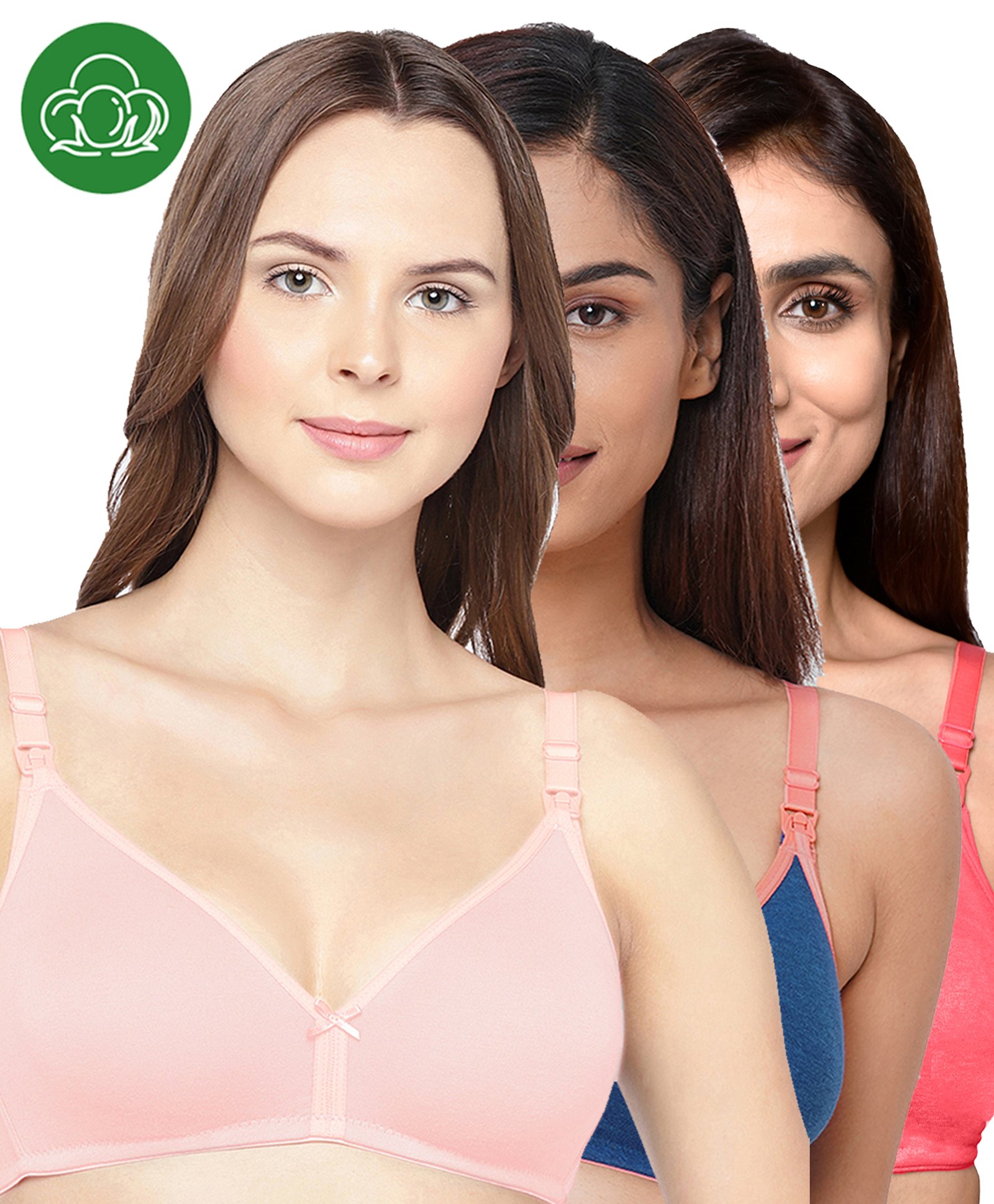 Inner Sense Organic Cotton Knit Pack Of 3 Solid Antimicrobial Maternity Bras With Nursing Access - Multi Colour-picture-29