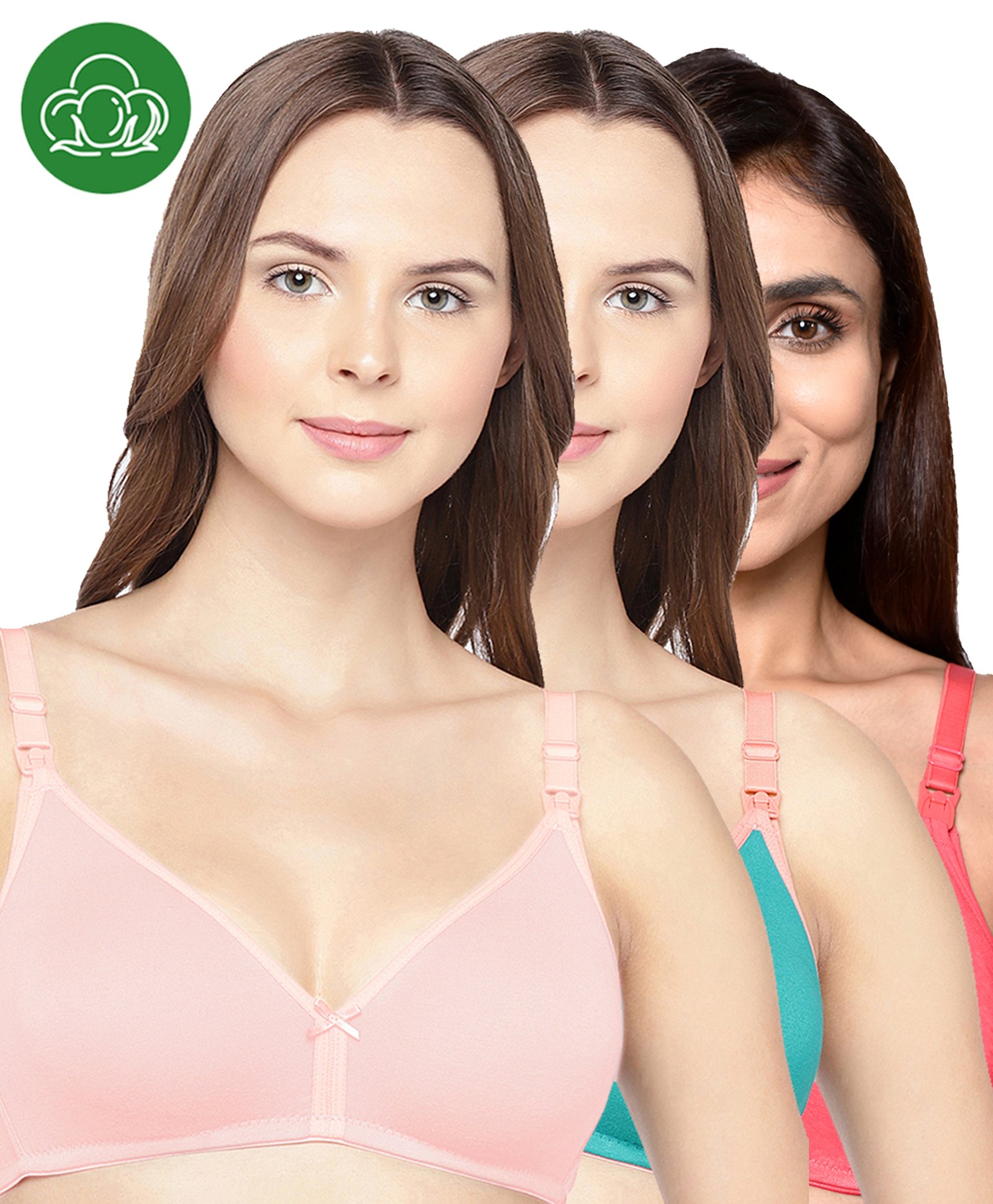 Inner Sense Organic Cotton Knit Pack Of 3 Solid Antimicrobial Maternity Bras With Nursing Access - Multi Colour-picture-11