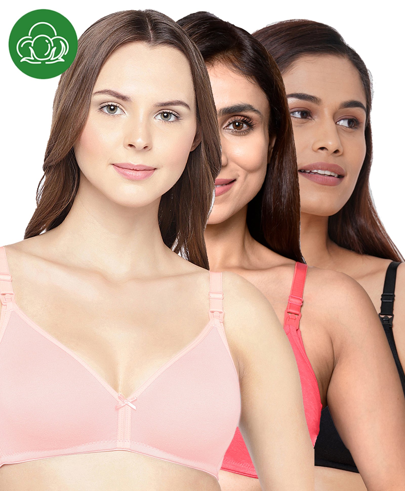 Inner Sense Organic Cotton Knit Pack Of 3 Solid Antimicrobial Maternity Bras With Nursing Access - Multi Colour-picture-26