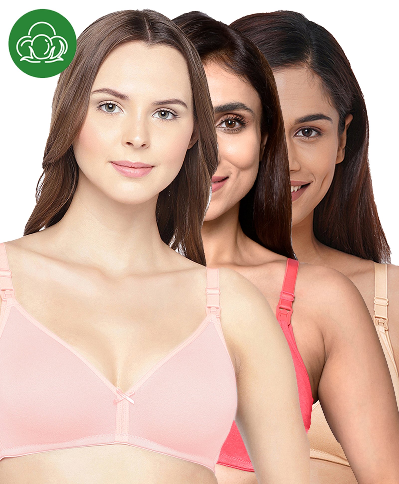 Inner Sense Organic Cotton Knit Pack Of 3 Solid Antimicrobial Maternity Bras With Nursing Access - Multi Colour-picture-28