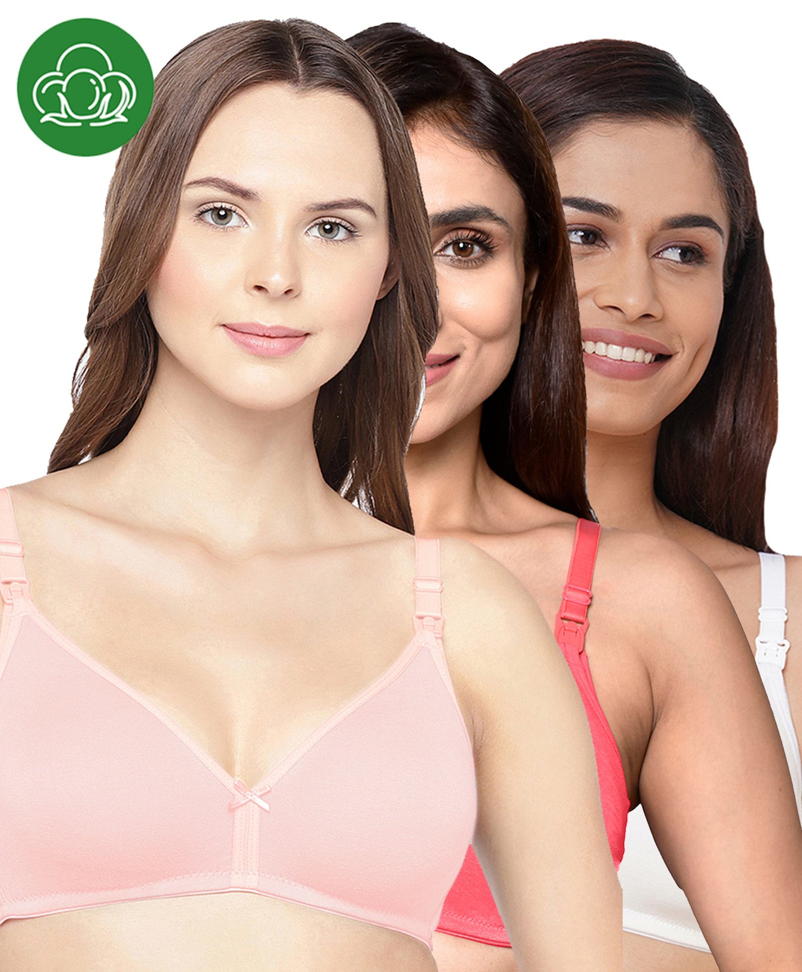Inner Sense Organic Cotton Knit Pack Of 3 Solid Antimicrobial Maternity Bra With Nursing Access - Multi Colour-picture-2