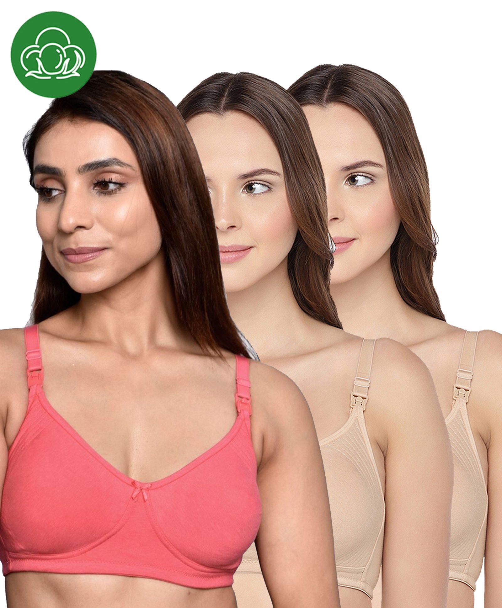 Inner Sense Organic Cotton Knit Pack Of 3 Solid Antimicrobial Maternity Bras With Nursing Access - Multi Colour-picture-25