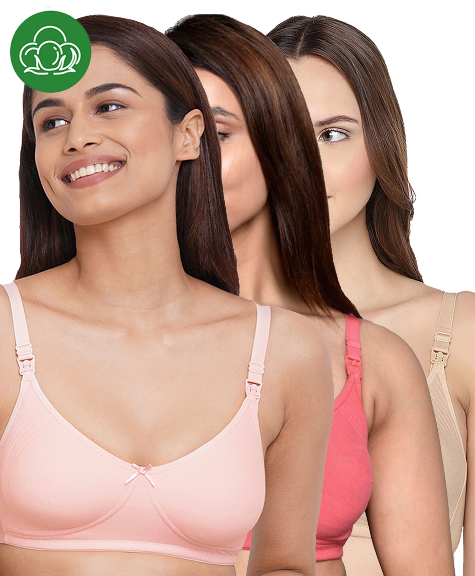 Inner Sense Organic Cotton Knit Pack Of 3 Solid Antimicrobial Maternity Bras With Nursing Access - Multi Colour-picture-35