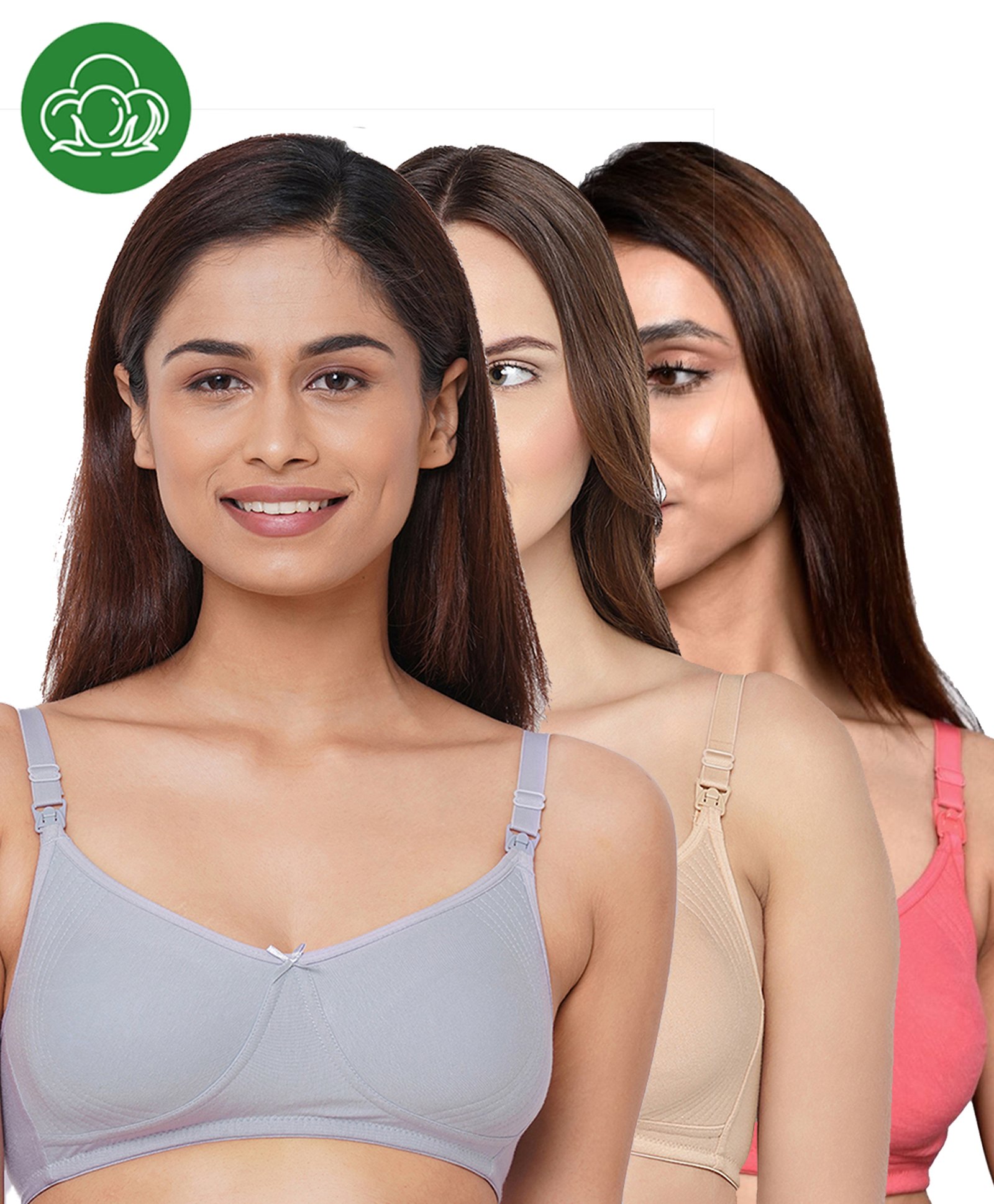 Inner Sense Organic Cotton Knit Pack Of 3 Solid Antimicrobial Maternity Bras With Nursing Access - Multi Colour-picture-11