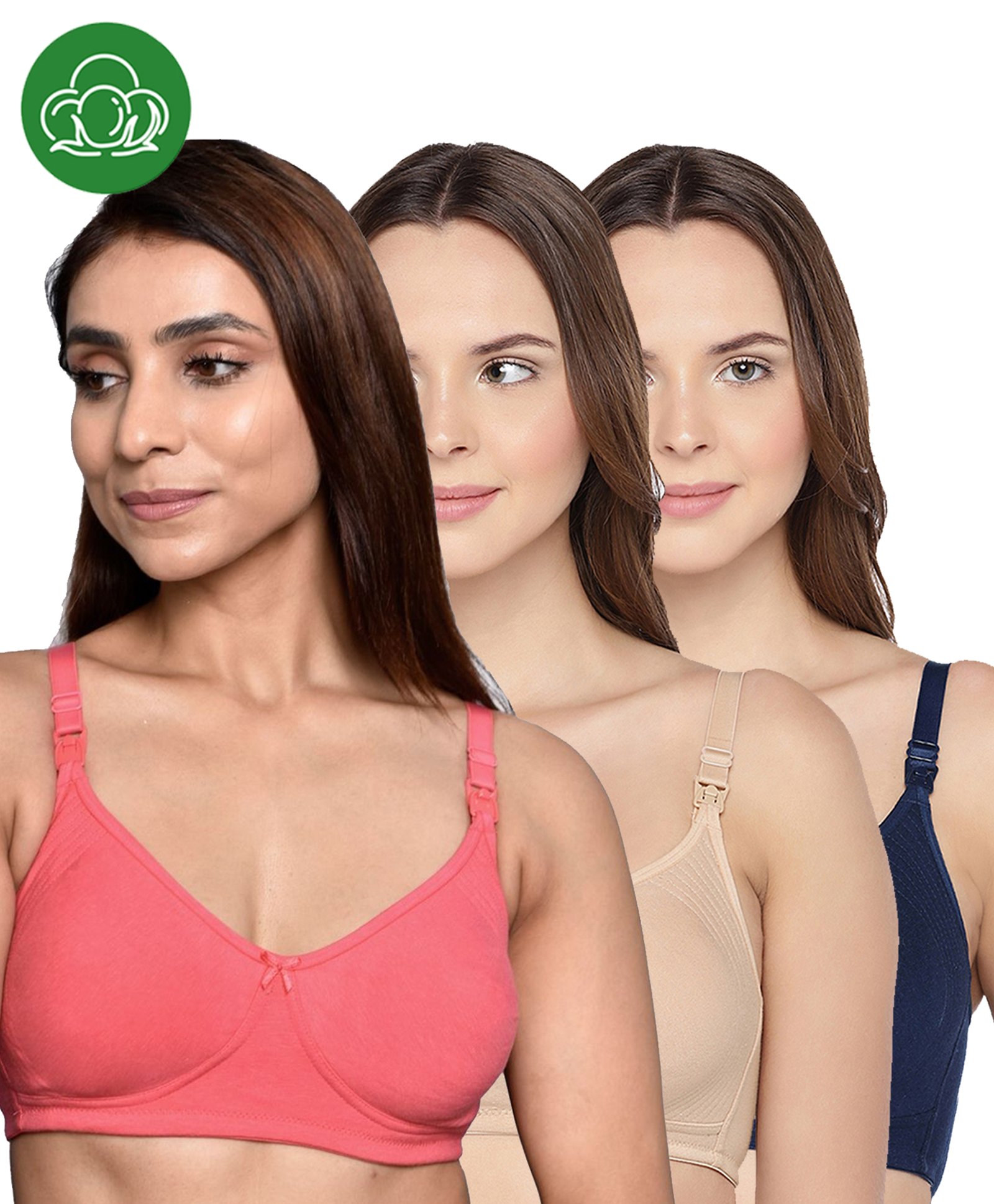 Inner Sense Organic Cotton Knit Pack Of 3 Solid Antimicrobial Maternity Bras With Nursing Access - Multi Colour-picture-20