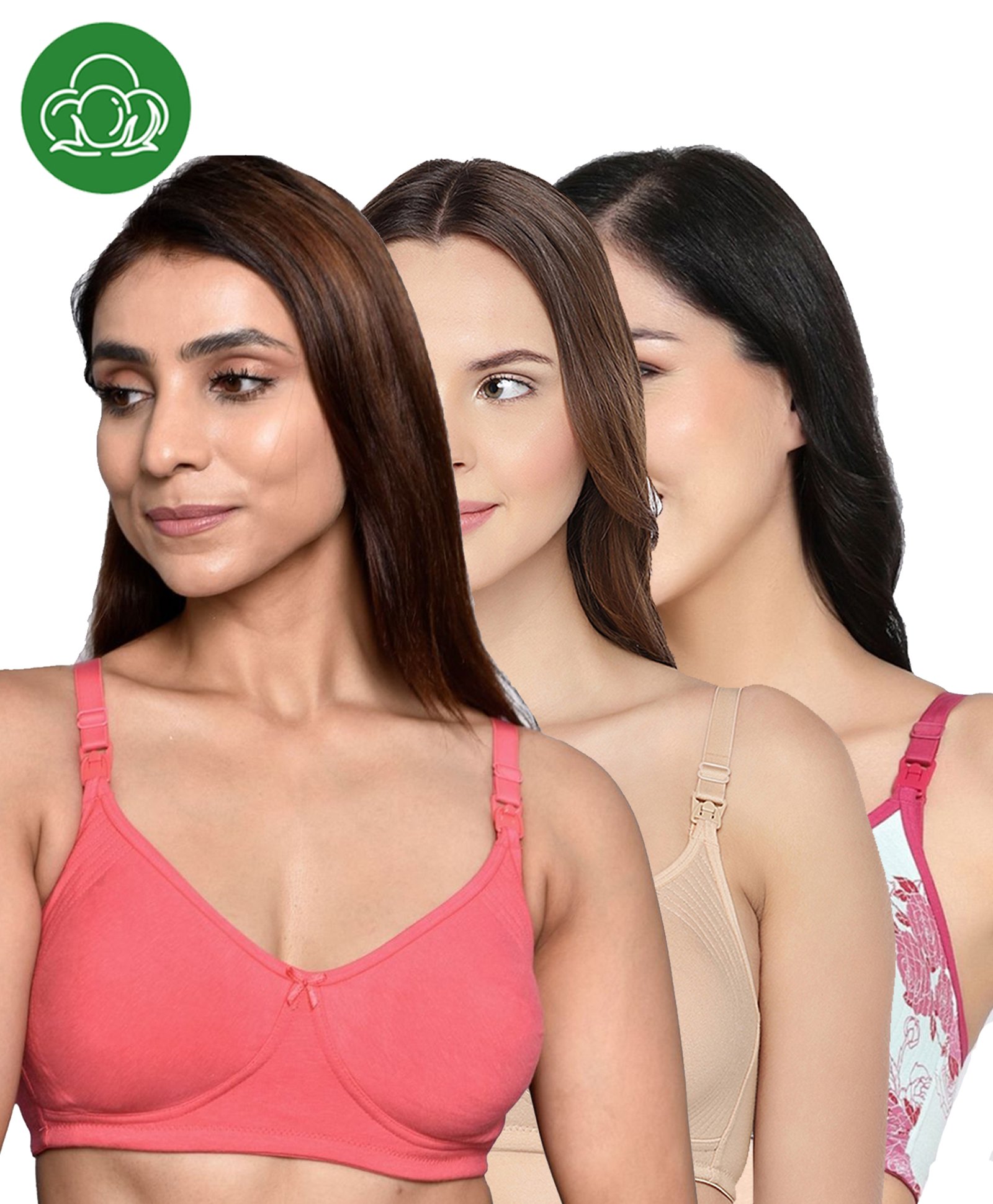 Inner Sense Organic Cotton Knit Pack Of 3 Solid & Floral Printed Antimicrobial Maternity Bras With Nursing Access - Multi Colour-picture-8