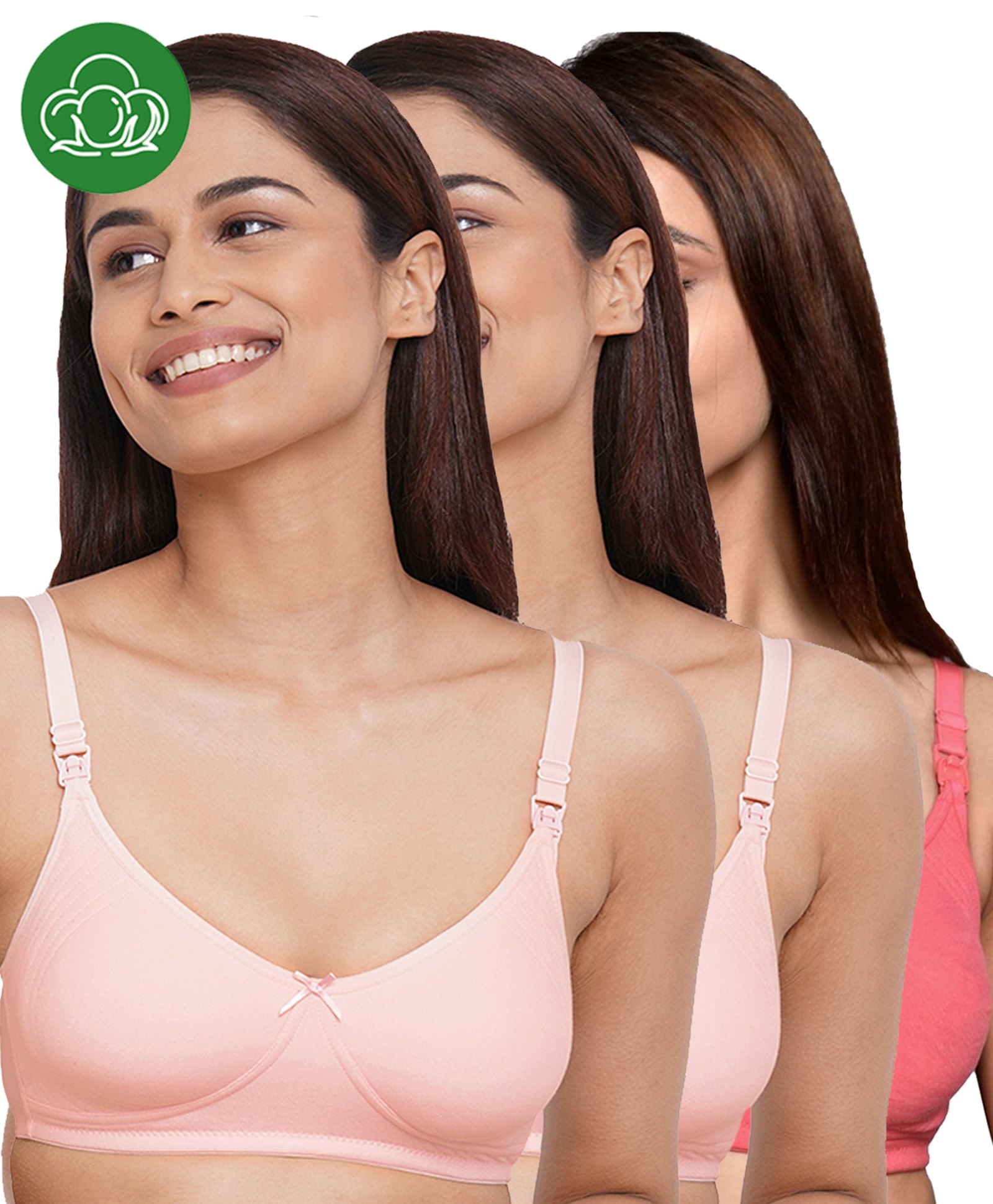 Inner Sense Organic Cotton Knit Pack Of 3 Solid Antimicrobial Maternity Bras With Nursing Access - Multi Colour-picture-39