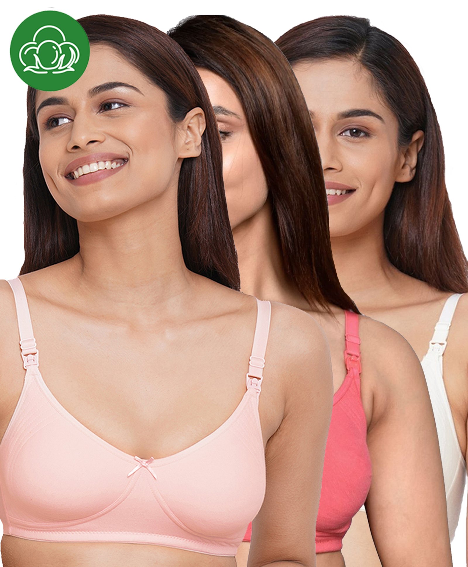 Inner Sense Organic Cotton Knit Pack Of 3 Solid Antimicrobial Maternity Bras With Nursing Access - Multi Colour-picture-36
