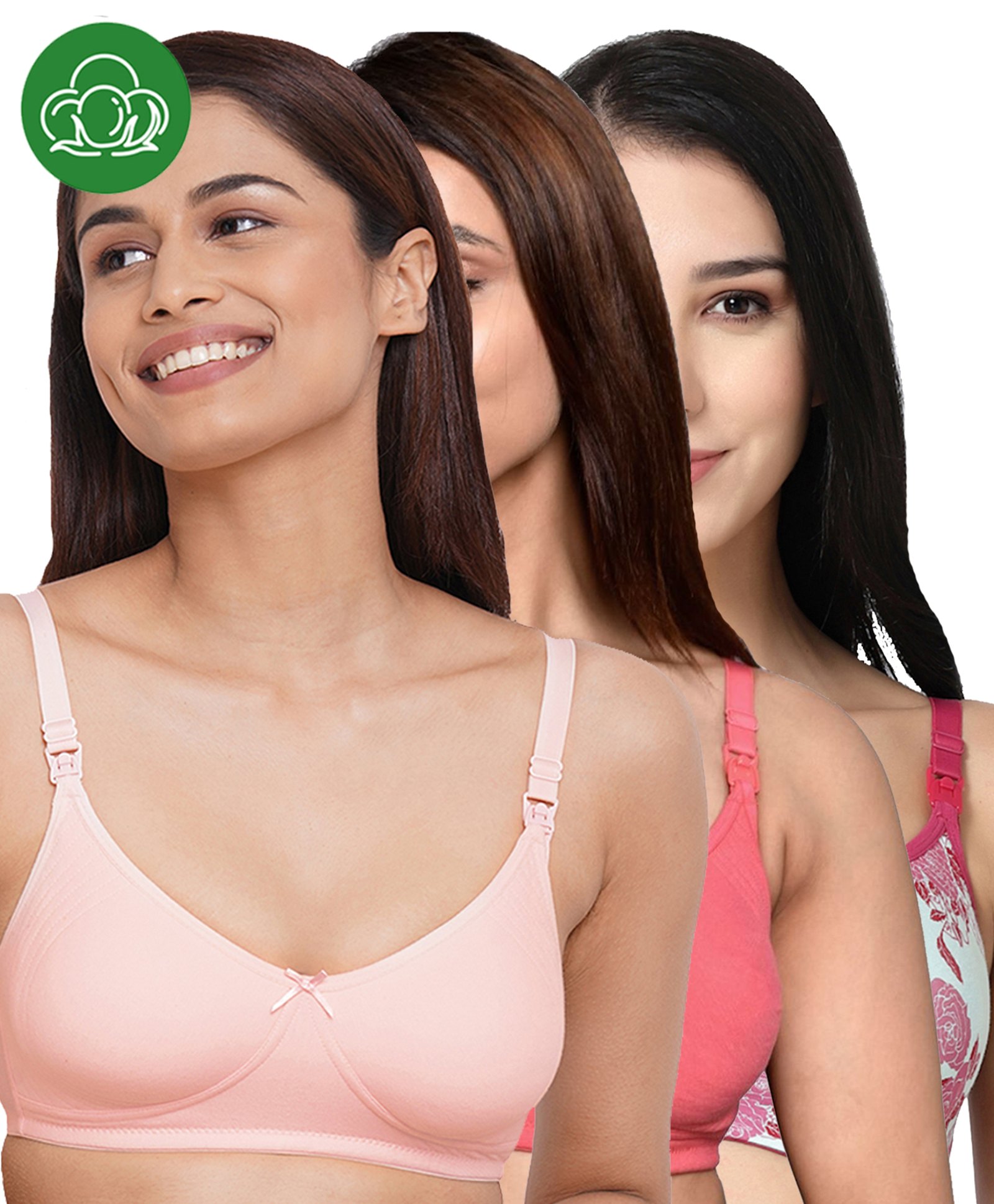 Inner Sense Organic Cotton Knit Pack Of 3 Solid Antimicrobial Maternity Bras With Nursing Access - Multi Colour-picture-37