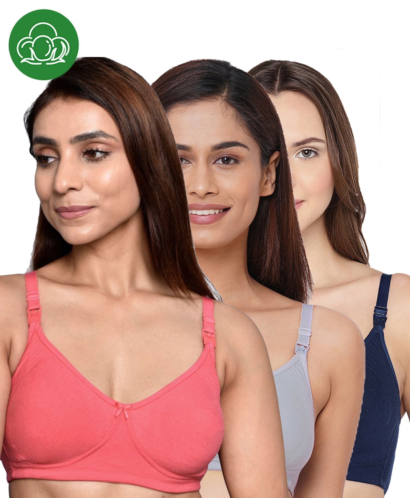 Inner Sense Organic Cotton Knit Pack Of 3 Solid Antimicrobial Maternity Bras With Nursing Access - Multi Colour-picture-19