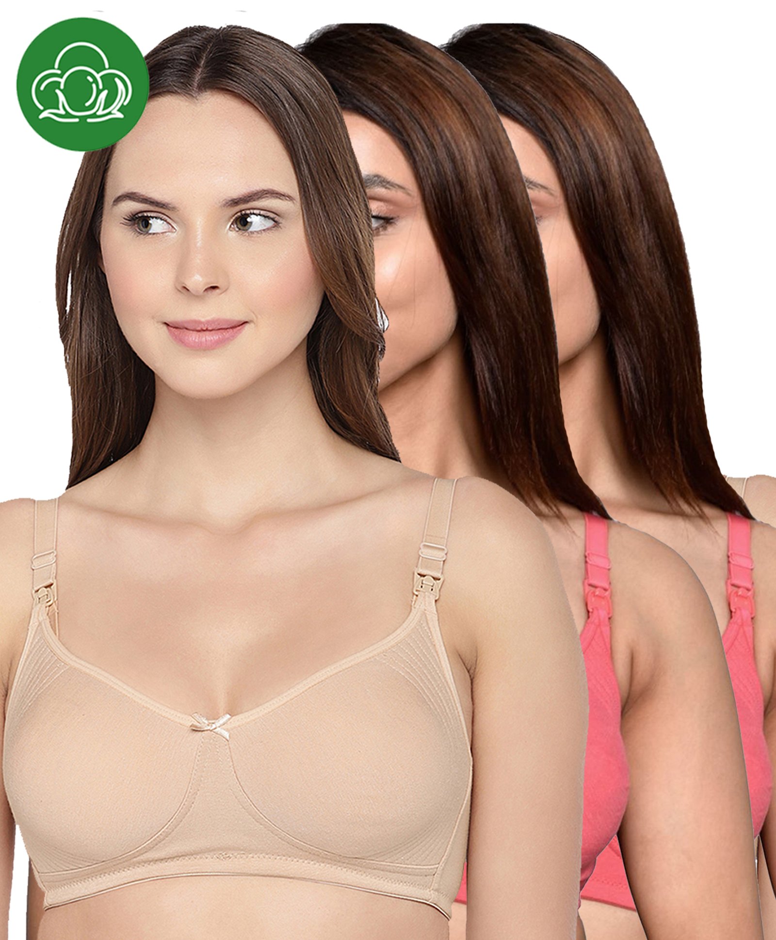 Inner Sense Organic Cotton Knit Pack Of 3 Solid Antimicrobial Maternity Bras With Nursing Access - Multi Colour-picture-22