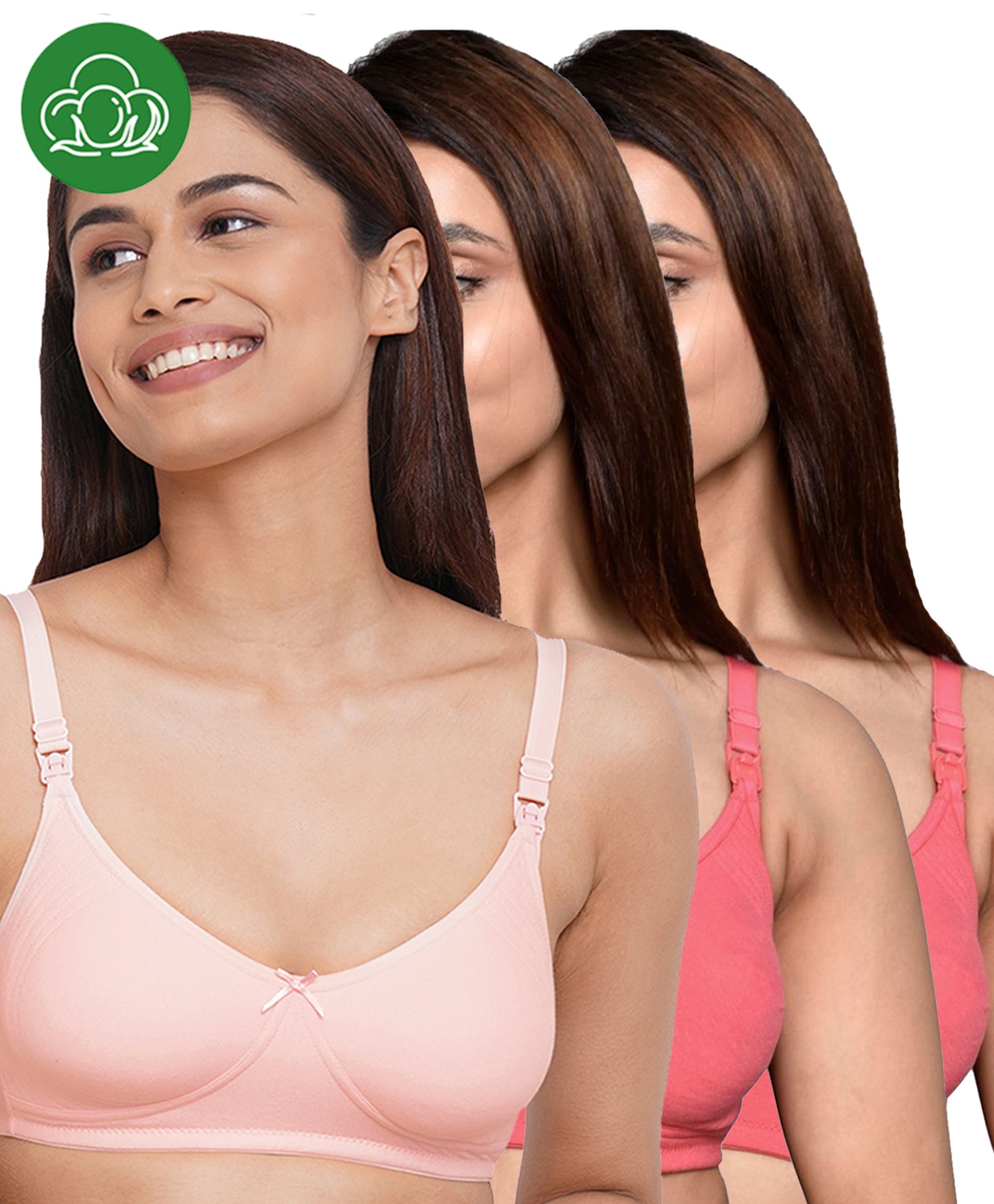 Inner Sense Organic Cotton Knit Pack Of 3 Solid Antimicrobial Maternity Bras With Nursing Access - Multi Colour-picture-21