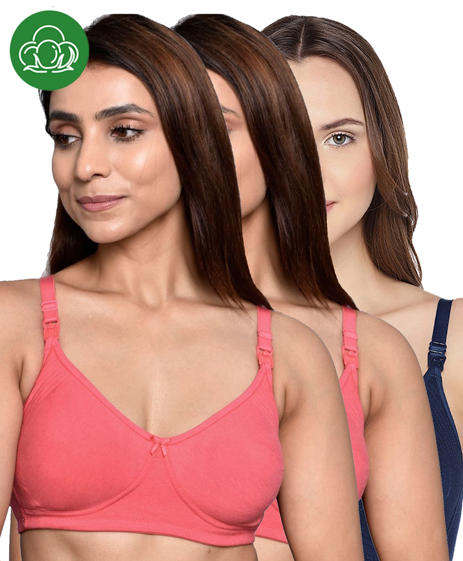 Inner Sense Organic Cotton Knit Pack Of 3 Solid Antimicrobial Maternity Bras With Nursing Access - Multi Colour-picture-5