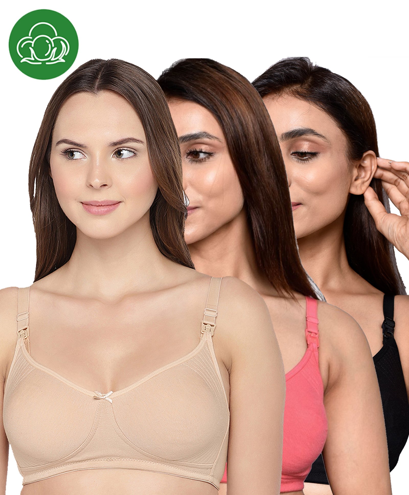 Inner Sense Organic Cotton Knit Pack Of 3 Solid Antimicrobial Maternity Bras With Nursing Access - Multi Colour-picture-4