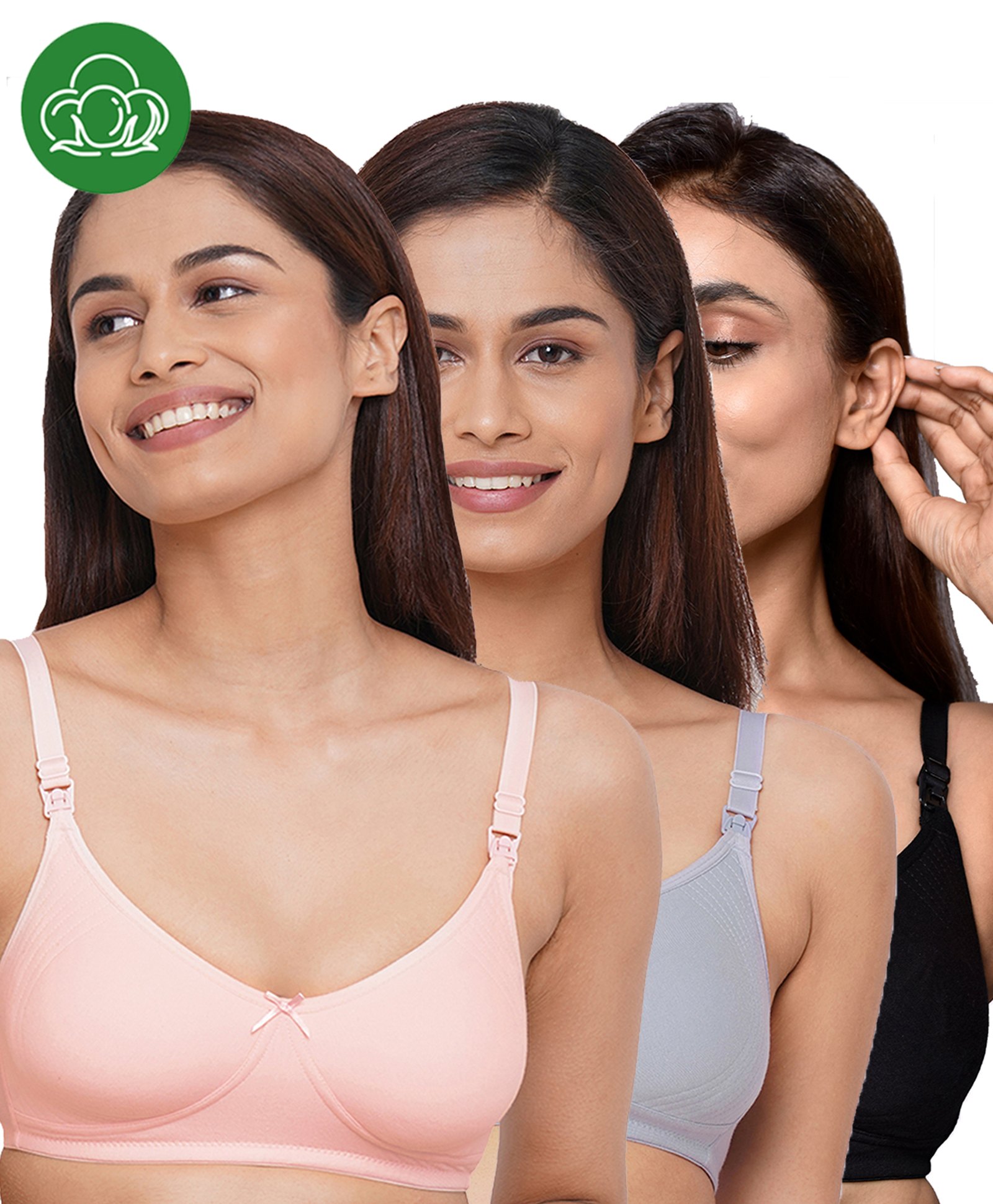 Inner Sense Organic Cotton Knit Pack Of 3 Solid Antimicrobial Maternity Bras With Nursing Access - Multi Colour-picture-34
