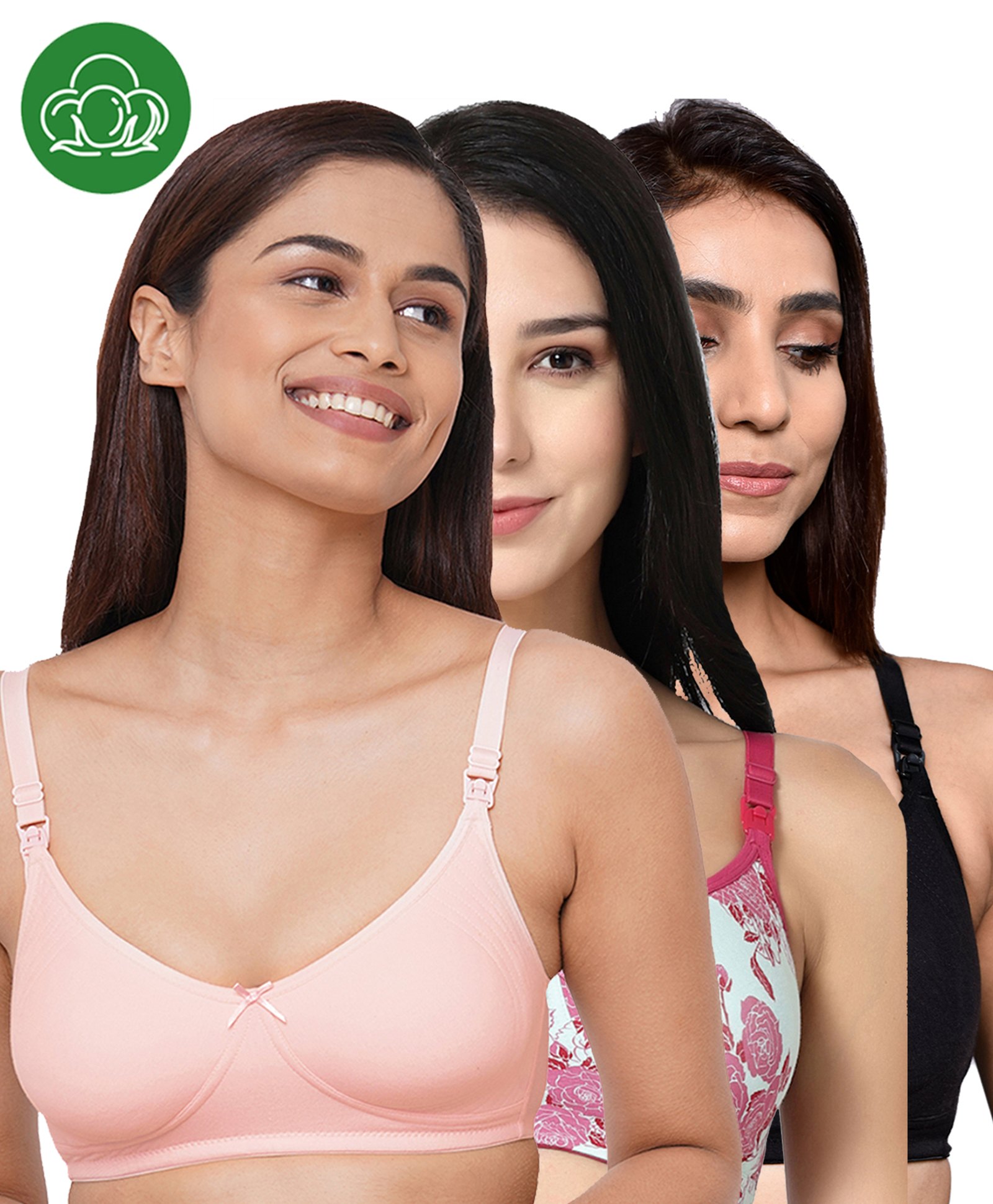 Inner Sense Organic Cotton Knit Pack Of 3 Solid & Floral Printed Antimicrobial Maternity Bras With Nursing Access - Multi Colour-picture-47