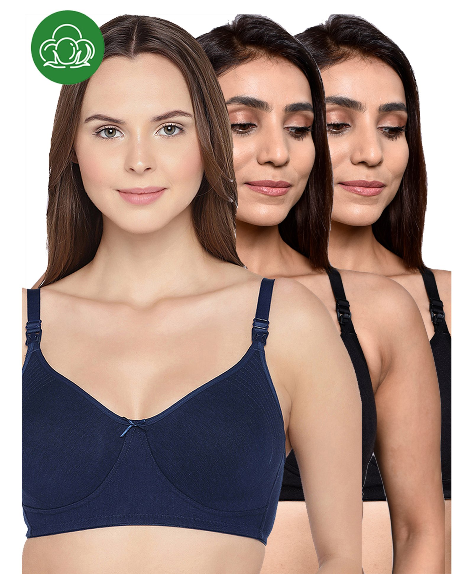 Inner Sense Organic Cotton Knit Pack Of 3 Solid Antimicrobial Maternity Bras With Nursing Access - Multi Colour-picture-40
