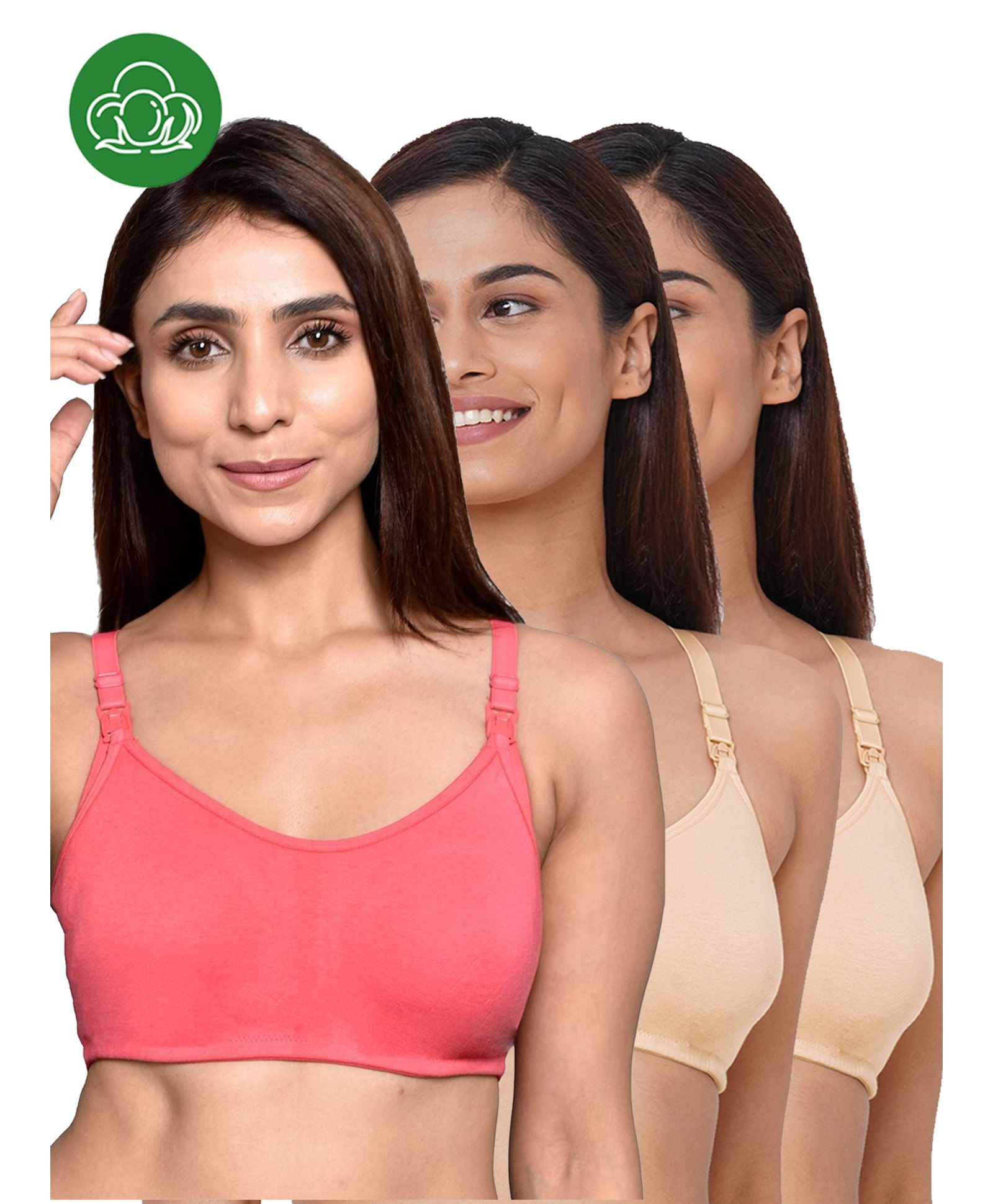Inner Sense Organic Cotton Knit Pack Of 3 Solid Antimicrobial Maternity Bras With Nursing Access - Multi Colour-picture-37
