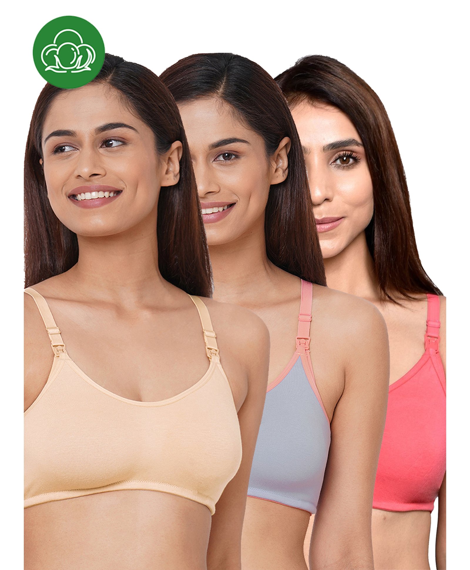 Inner Sense Organic Cotton Knit Pack Of 3 Solid Antimicrobial Maternity Bras With Nursing Access - Multi Colour-picture-35