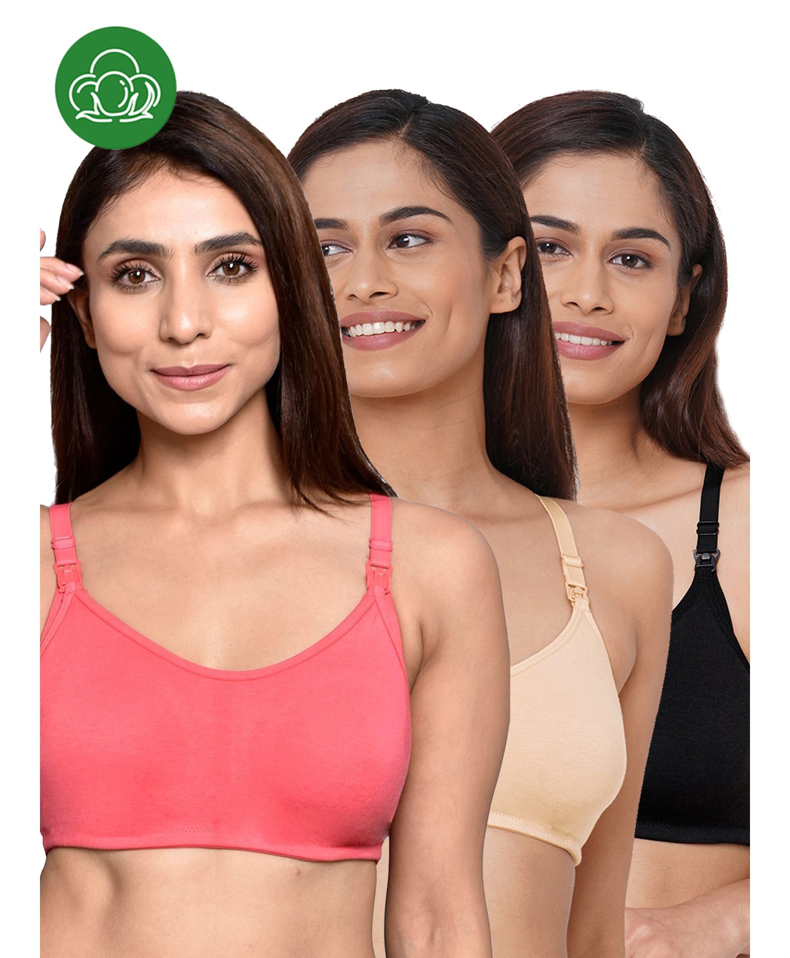 Inner Sense Organic Cotton Knit Pack Of 3 Solid Antimicrobial Maternity Bras With Nursing Access - Multi Colour-picture-38