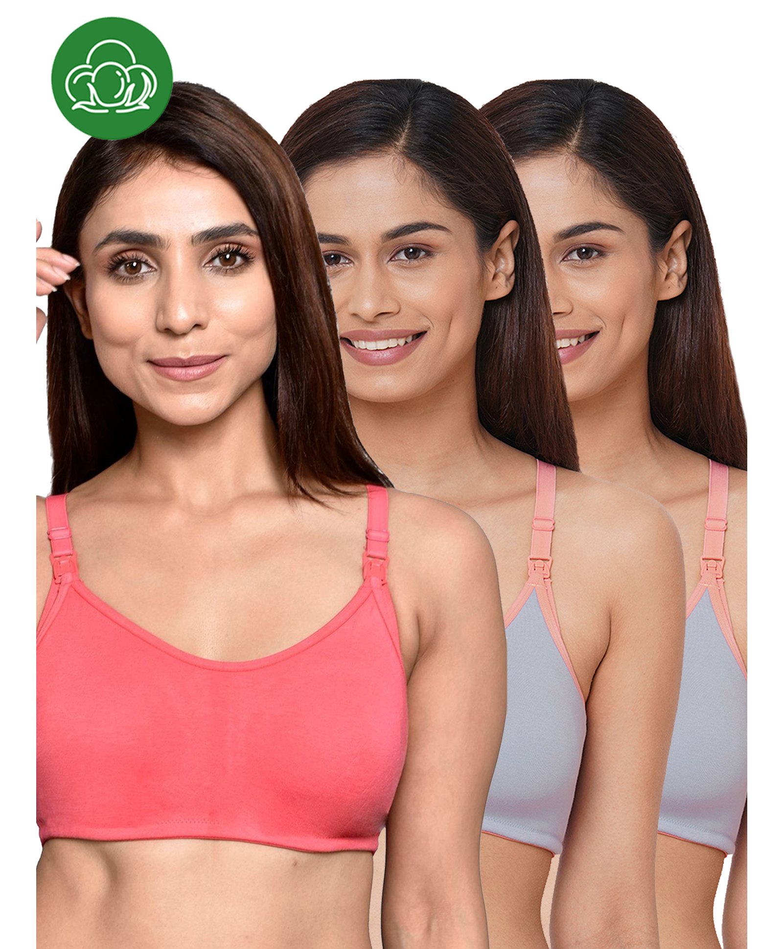 Inner Sense Organic Cotton Knit Pack Of 3 Solid Antimicrobial Maternity Bras With Nursing Access - Multi Colour-picture-32