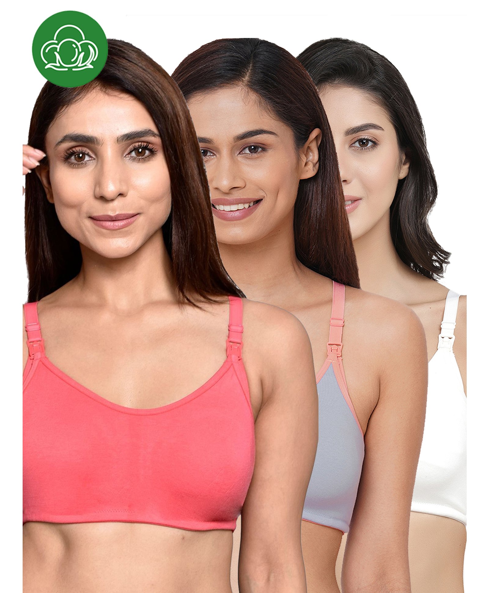 Inner Sense Organic Cotton Knit Pack Of 3 Solid Antimicrobial Maternity Bras With Nursing Access - Multi Colour-picture-27