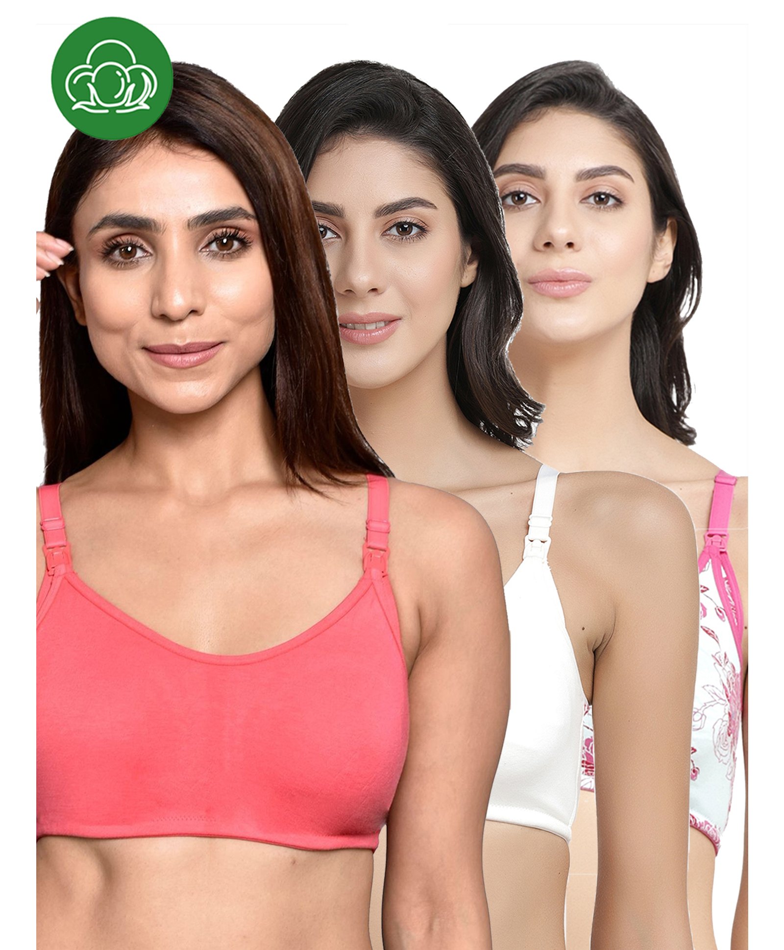 Inner Sense Organic Cotton Knit Pack Of 3 Solid & Floral Printed Antimicrobial Maternity Bras With Nursing Access - Multi Colour-picture-28