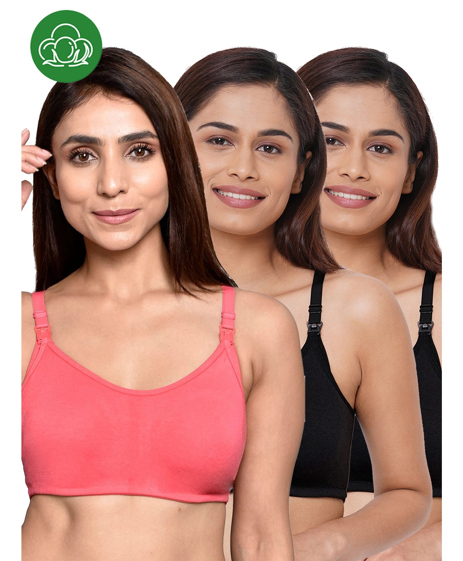 Inner Sense Organic Cotton Knit Pack Of 3 Solid Antimicrobial Maternity Bras With Nursing Access - Multi Colour-picture-17