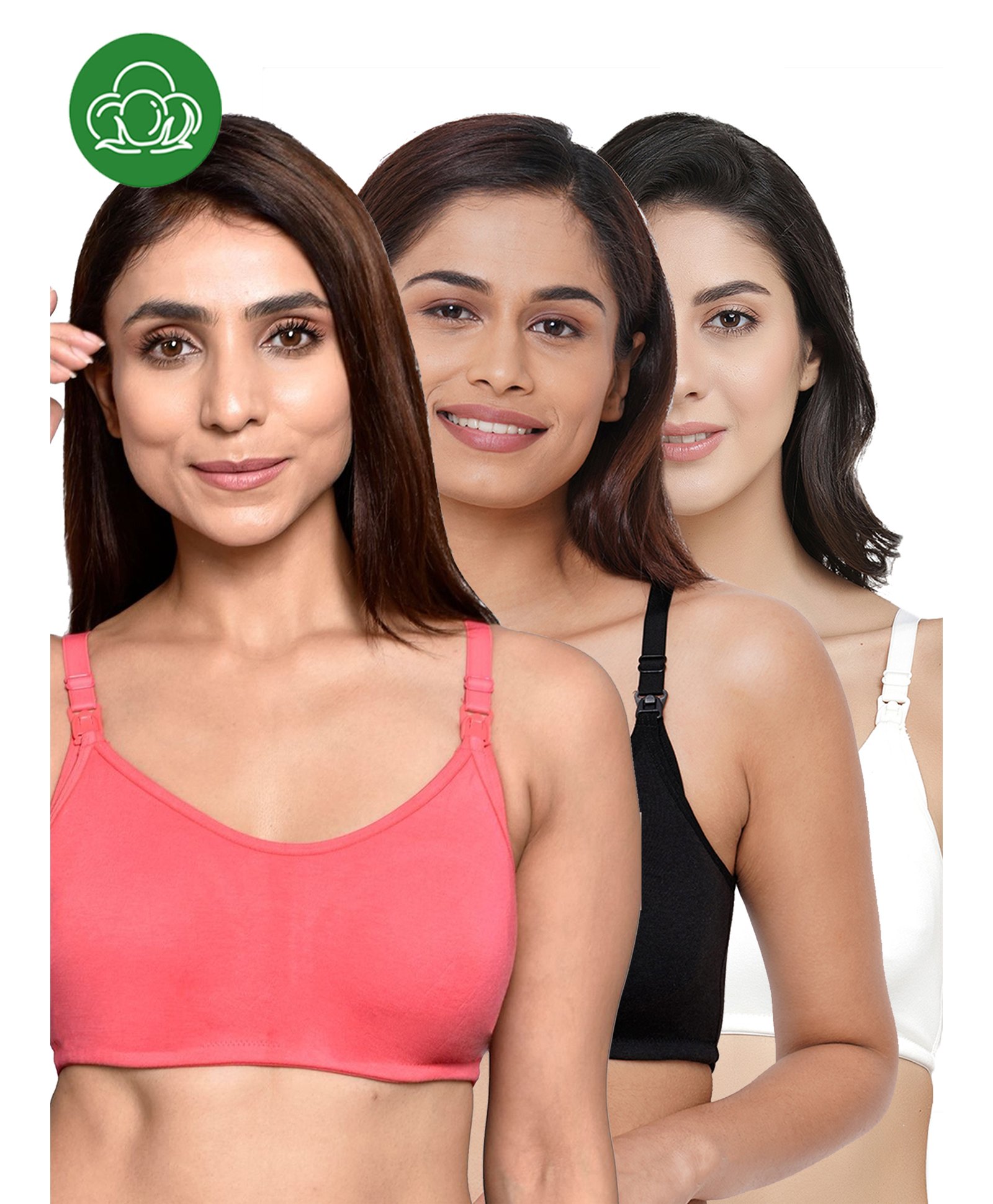 Inner Sense Organic Cotton Knit Pack Of 3 Solid Antimicrobial Maternity Bras With Nursing Access - Multi Colour-picture-22