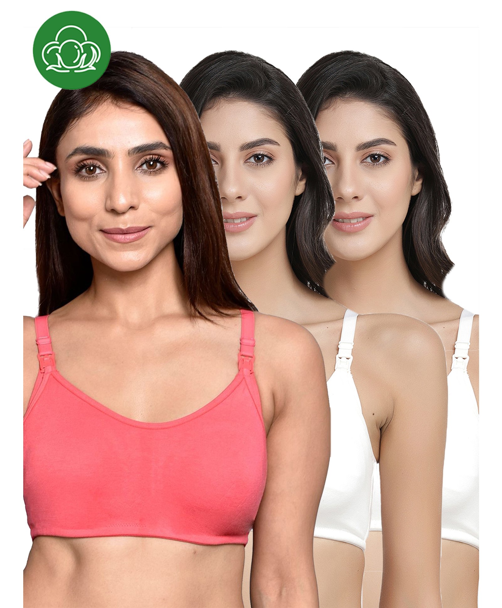 Inner Sense Organic Cotton Knit Pack Of 3 Solid Antimicrobial Maternity Bras With Nursing Access - Multi Colour-picture-34