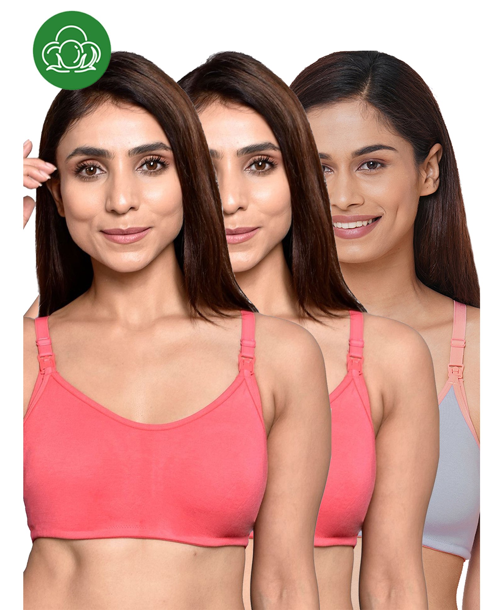 Inner Sense Organic Cotton Knit Pack Of 3 Solid Antimicrobial Maternity Bras With Nursing Access - Multi Colour-picture-24