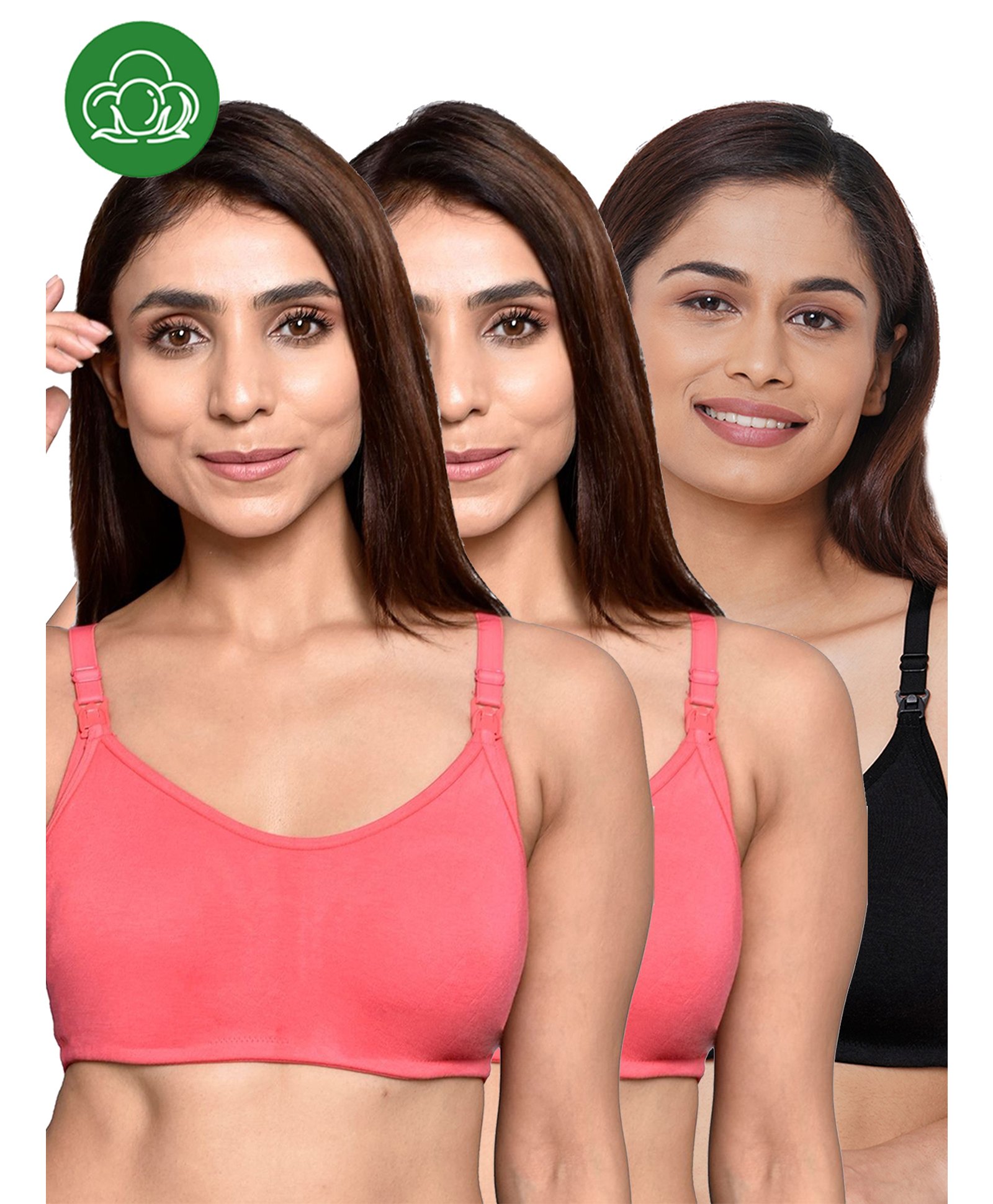 Inner Sense Organic Cotton Knit Pack Of 3 Solid Antimicrobial Maternity Bras With Nursing Access - Multi Colour-picture-33