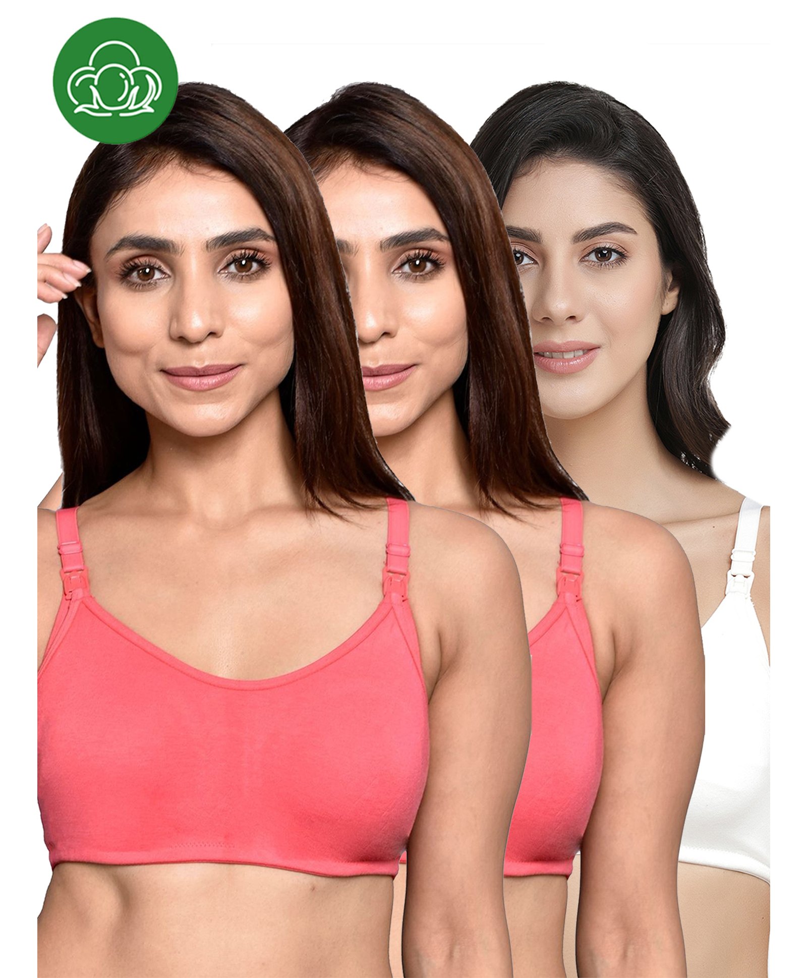 Inner Sense Organic Cotton Knit Pack Of 3 Solid Antimicrobial Maternity Bras With Nursing Access - Multi Colour-picture-25