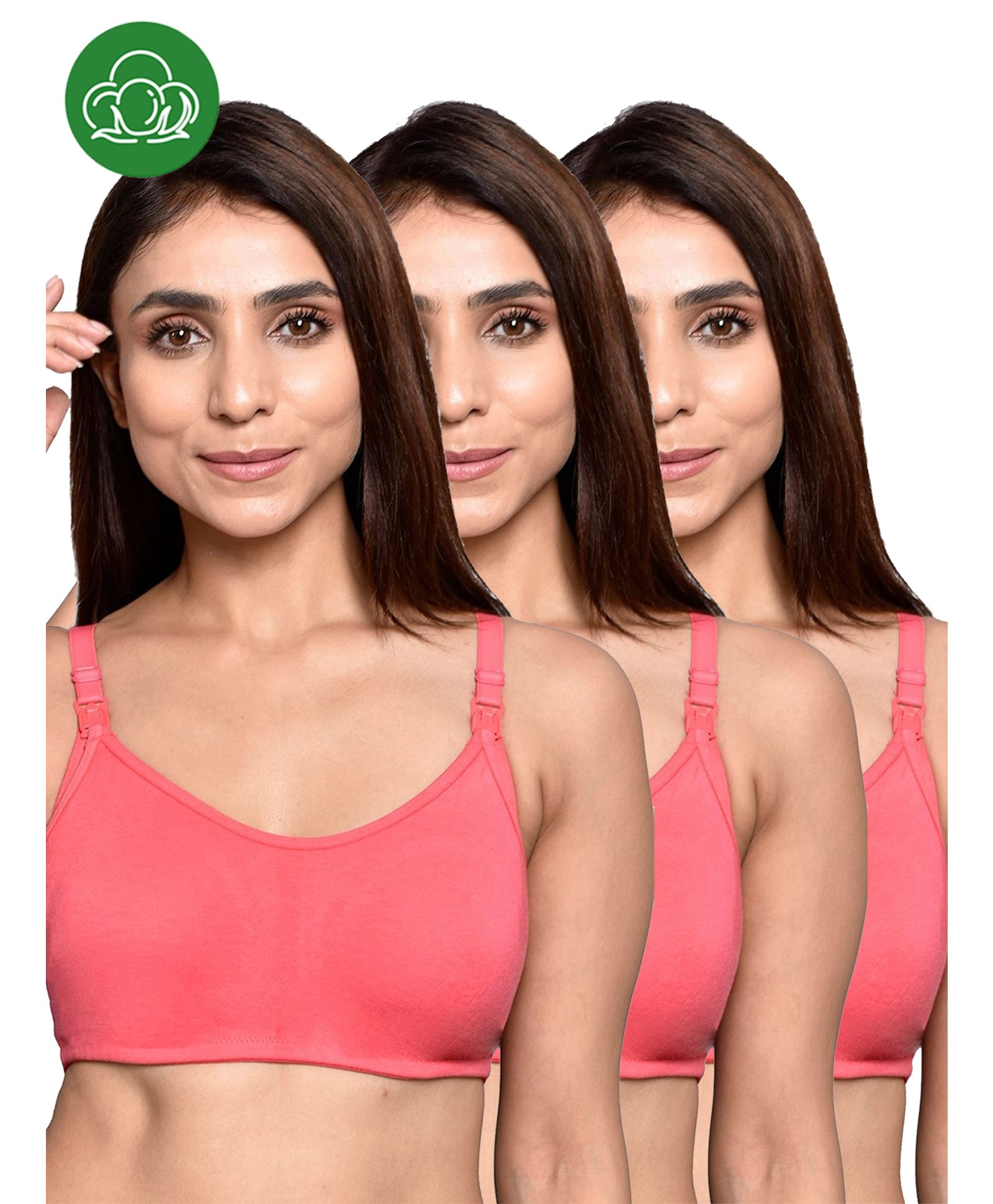 Inner Sense Organic Cotton Knit Pack Of 3 Solid Antimicrobial Bras With Nursing Access - Multi Colour-picture-24