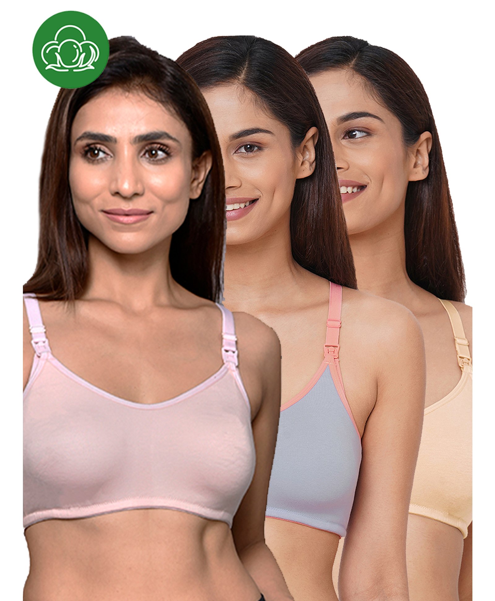 Inner Sense Organic Cotton Knit Pack of 3 Solid Antimicrobial Bras With Nursing Access - Multi Colour-picture-16