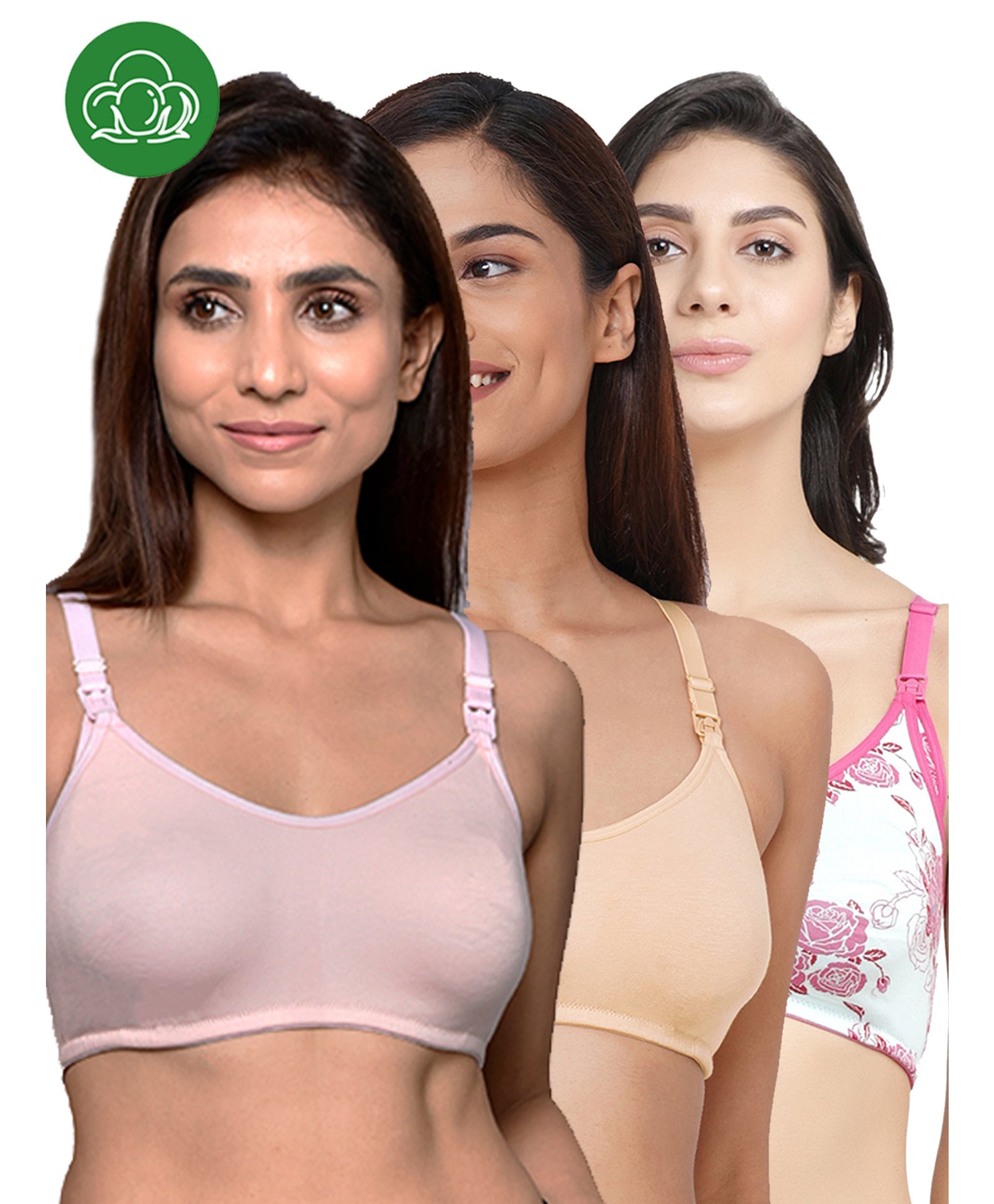 Inner Sense Organic Cotton Knit Pack of 3 Solid & Floral Printed Antimicrobial Bras With Nursing Access - Multi Colour-image-40