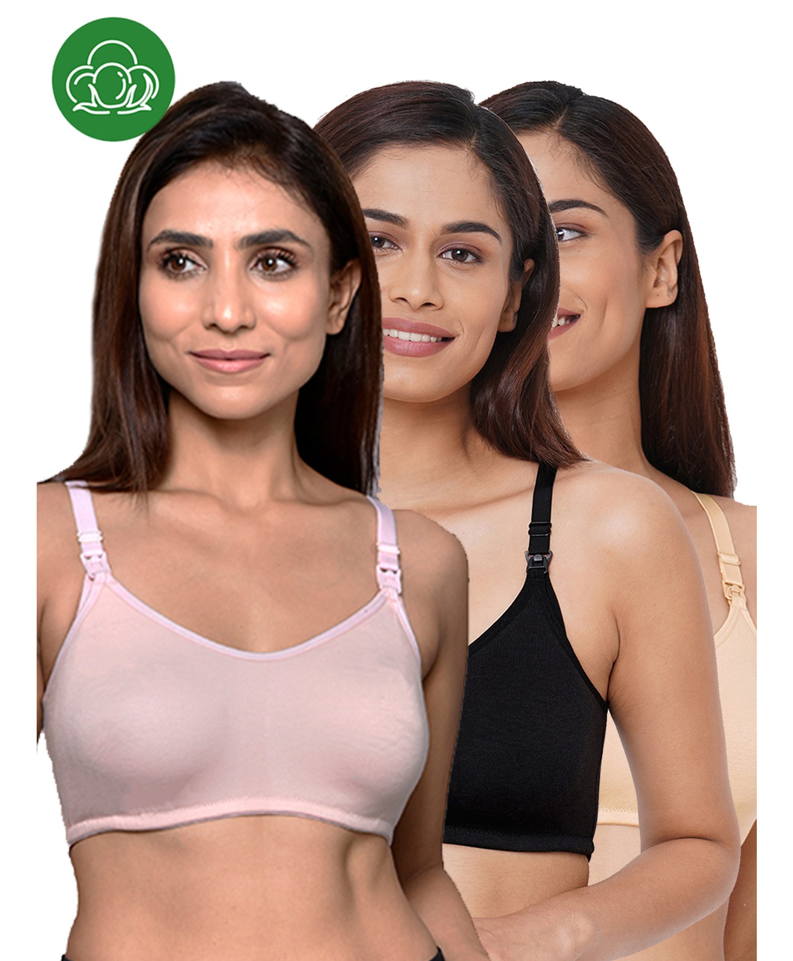 Inner Sense Organic Cotton Knit Pack of 3 Solid Antimicrobial Bras With Nursing Access - Multi Colour-picture-30