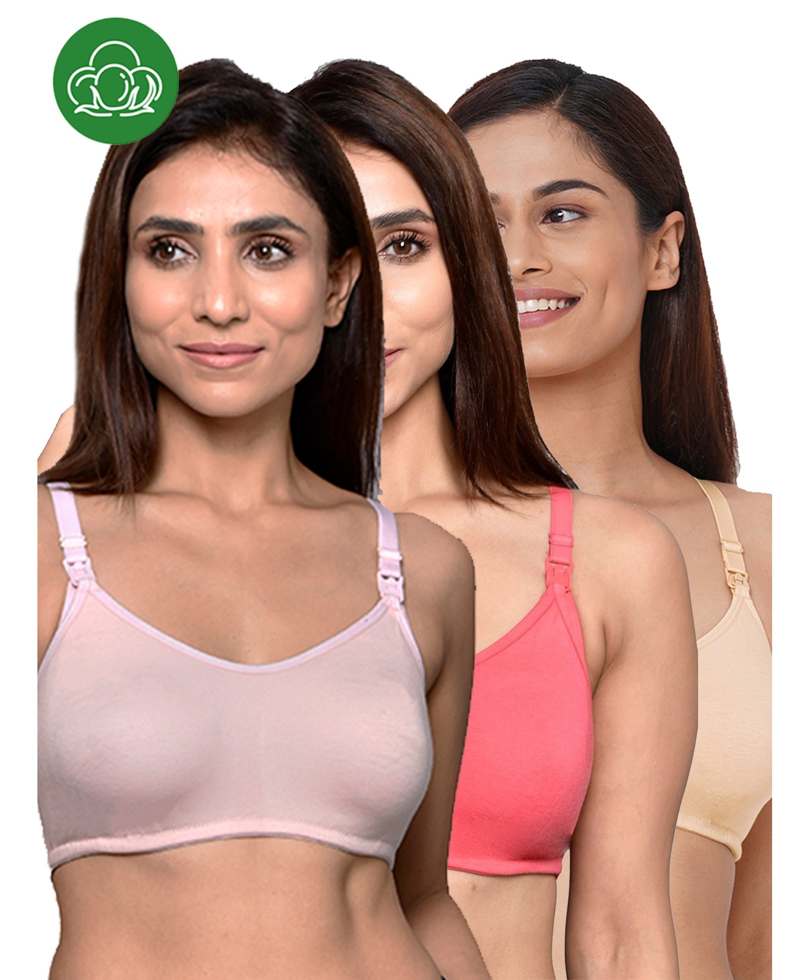 Inner Sense Organic Cotton Knit Pack of 3 Solid Antimicrobial Bras With Nursing Access - Multi Colour-picture-29