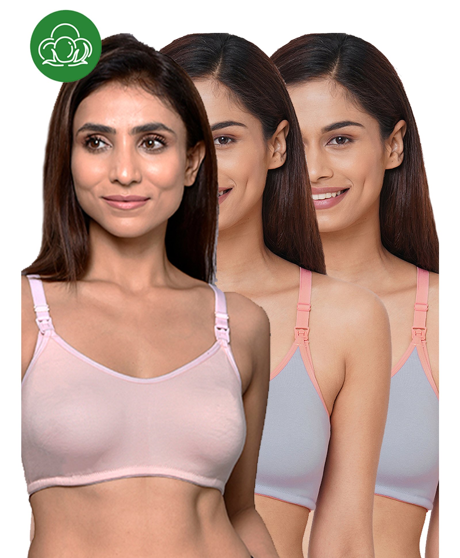 Inner Sense Organic Cotton Knit Pack of 3 Solid Antimicrobial Bras With Nursing Access - Multi Colour-image-35