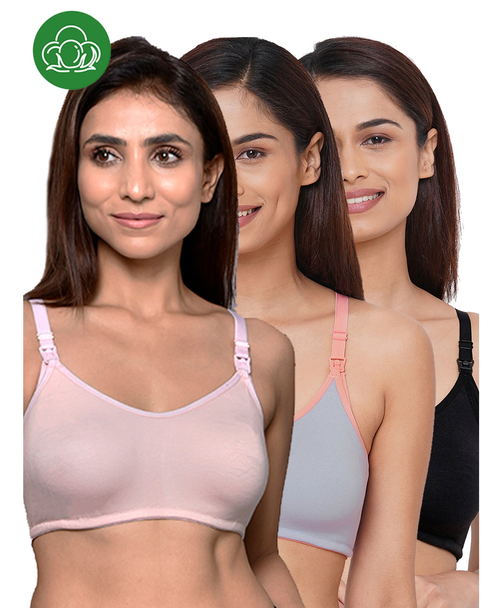 Inner Sense Organic Cotton Knit Pack of 3 Solid Antimicrobial Bras With Nursing Access - Multi Colour-picture-23