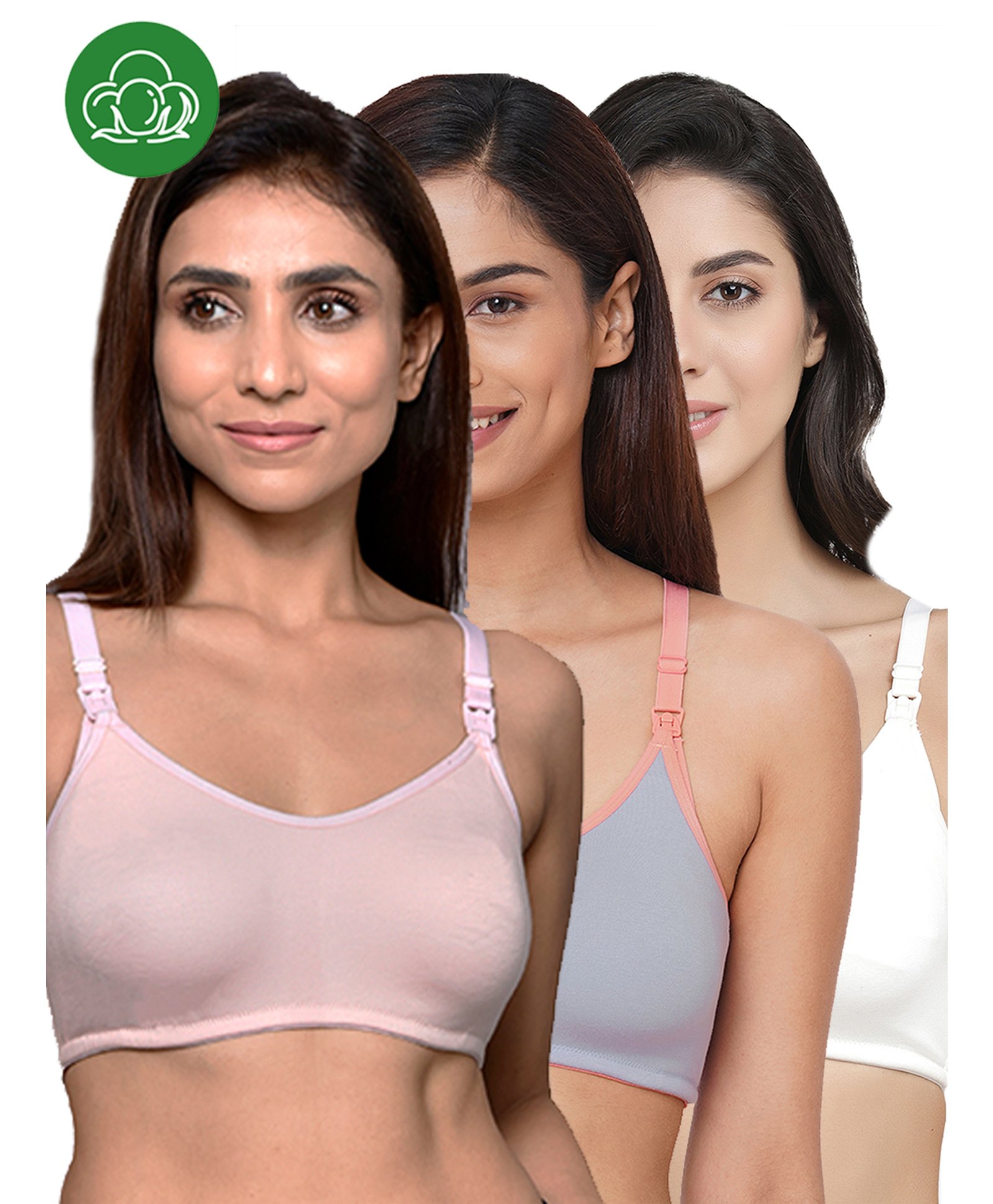 Inner Sense Organic Cotton Knit Pack Of 3 Solid Antimicrobial Maternity Bras With Nursing Access - Multi Colour-picture-28