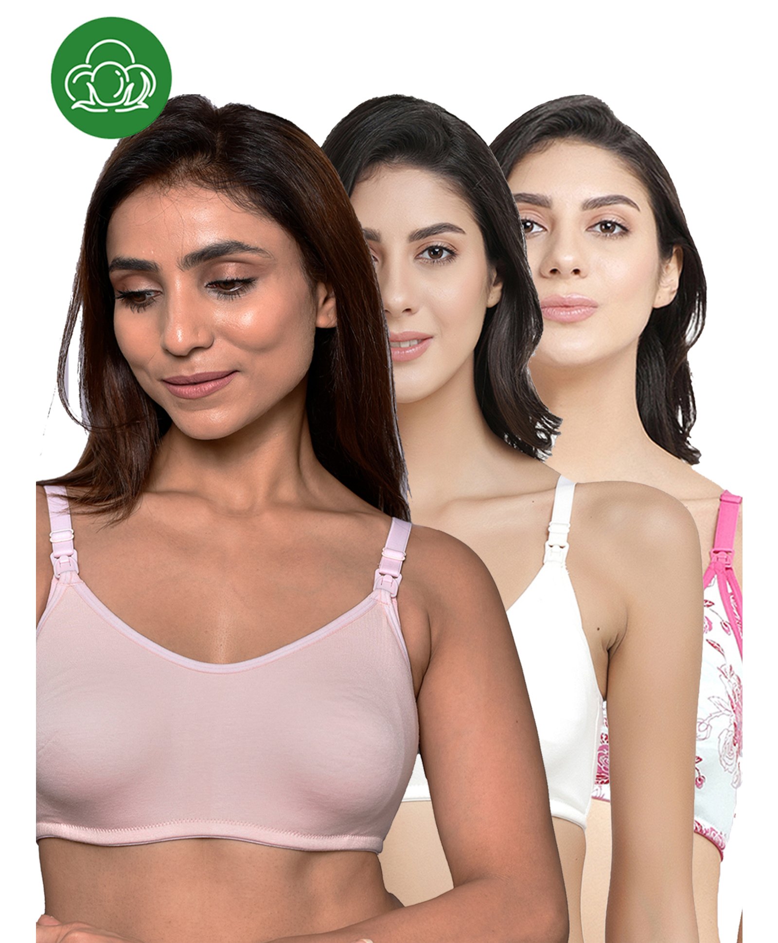 Inner Sense Organic Cotton Knit Pack Of 3 Solid & Floral Printed Antimicrobial Maternity Bras With Nursing Access - Multi Colour-picture-7