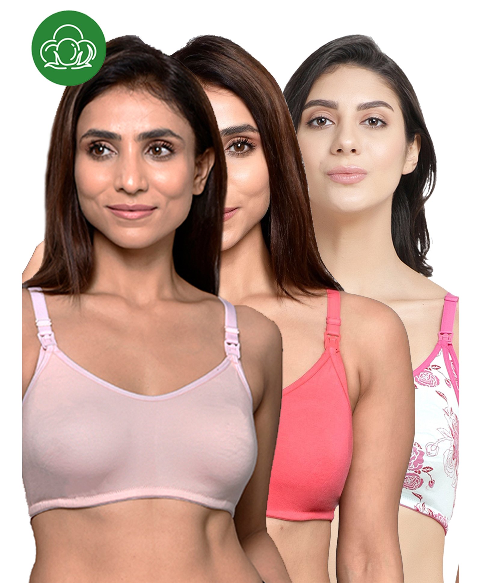 Inner Sense Organic Cotton Knit Pack Of 3 Solid & Floral Printed Antimicrobial Maternity Bras With Nursing Access - Multi Colour-image-44