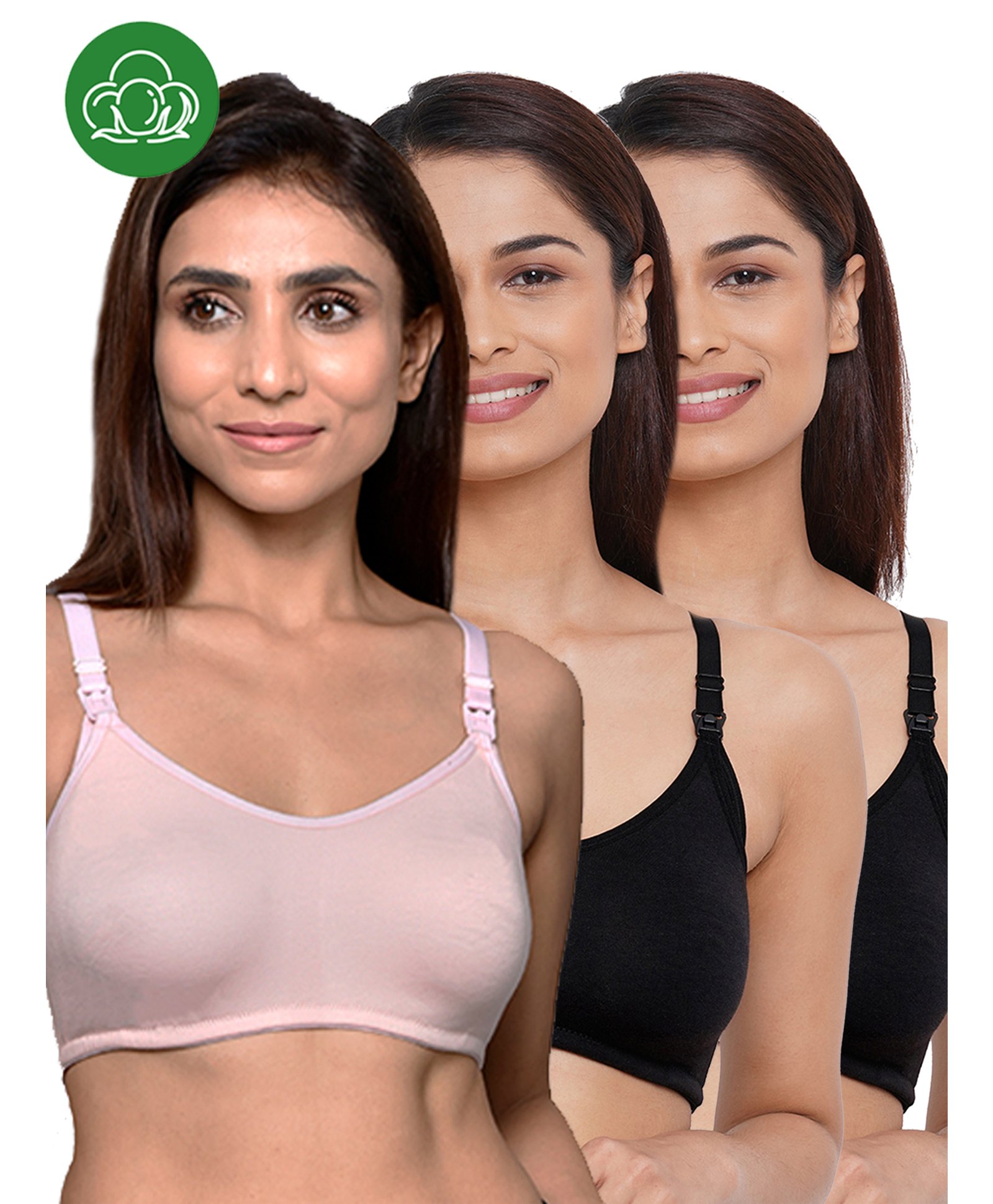Inner Sense Organic Cotton Knit Pack Of 3 Solid Antimicrobial Bras With Nursing Access - Multi Colour-picture-10