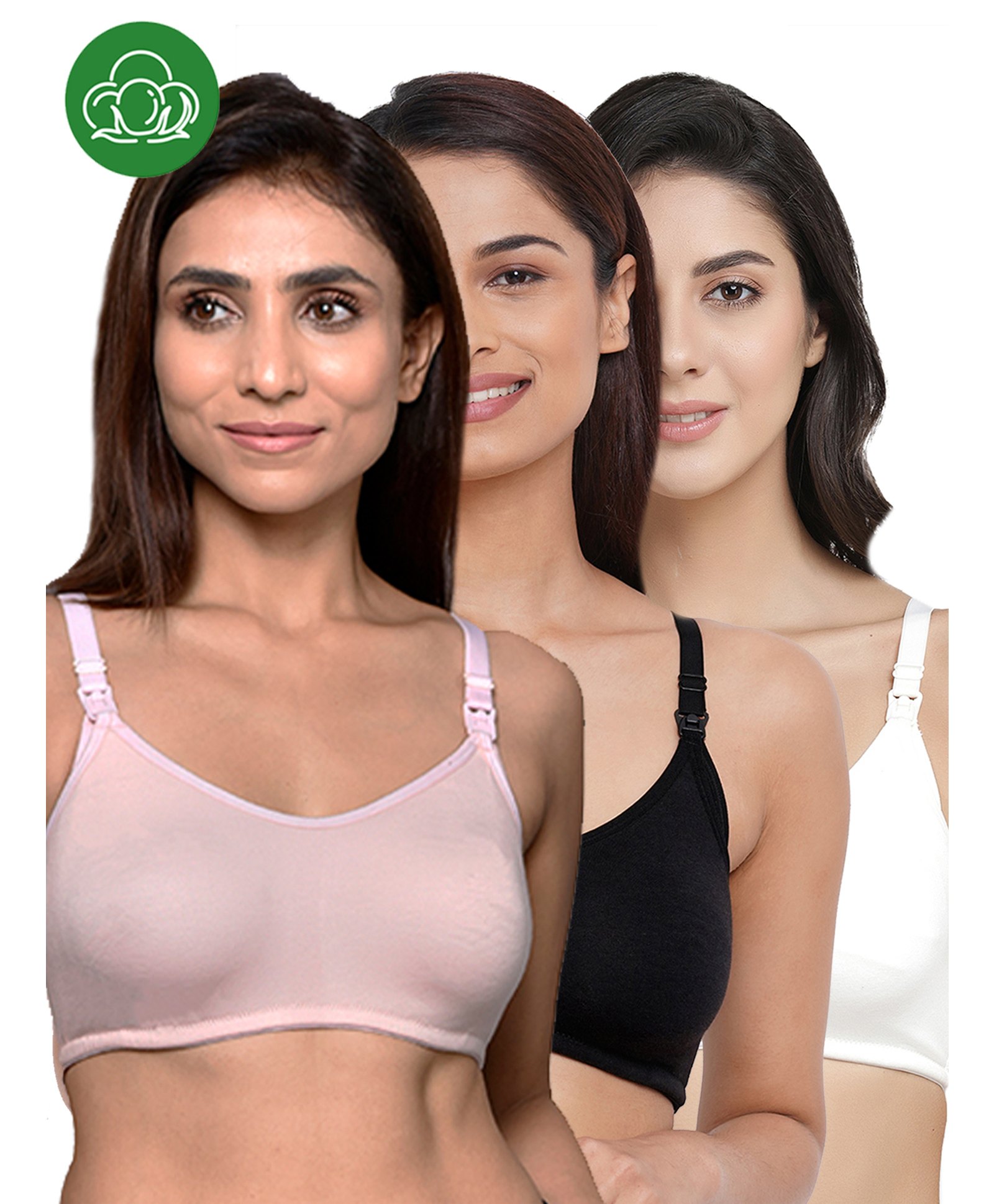 Inner Sense Organic Cotton Knit Pack Of 3 Solid Antimicrobial Maternity Bras With Nursing Access - Multi Colour-picture-3