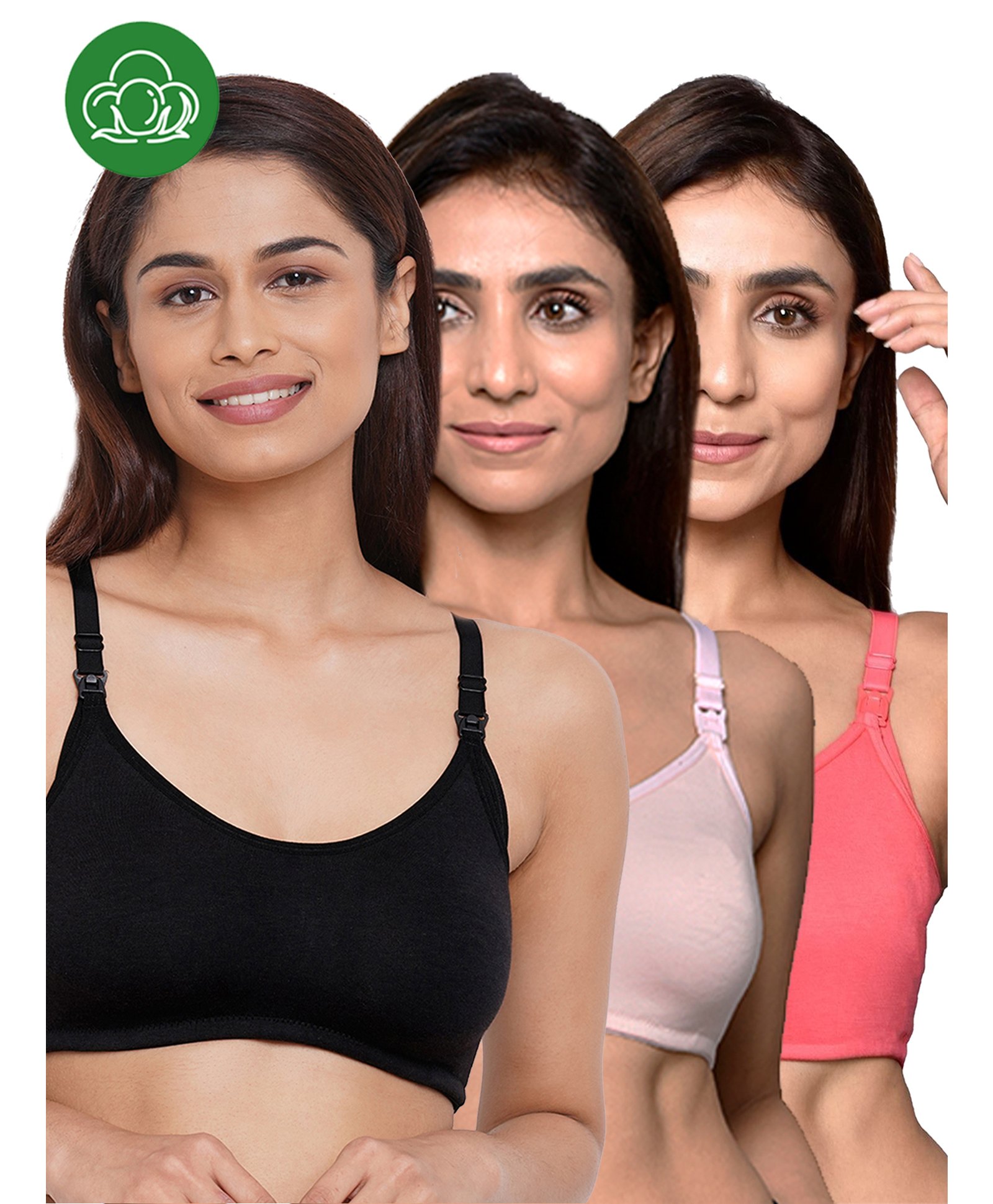 Inner Sense Organic Cotton Knit Pack Of 3 Solid Antimicrobial Maternity Bras With Nursing Access - Multi Colour-image-43
